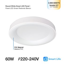 Panel LED Smart Redondo Blanco Ø60x9cm 60W 270mA CCT, de Aplicar
