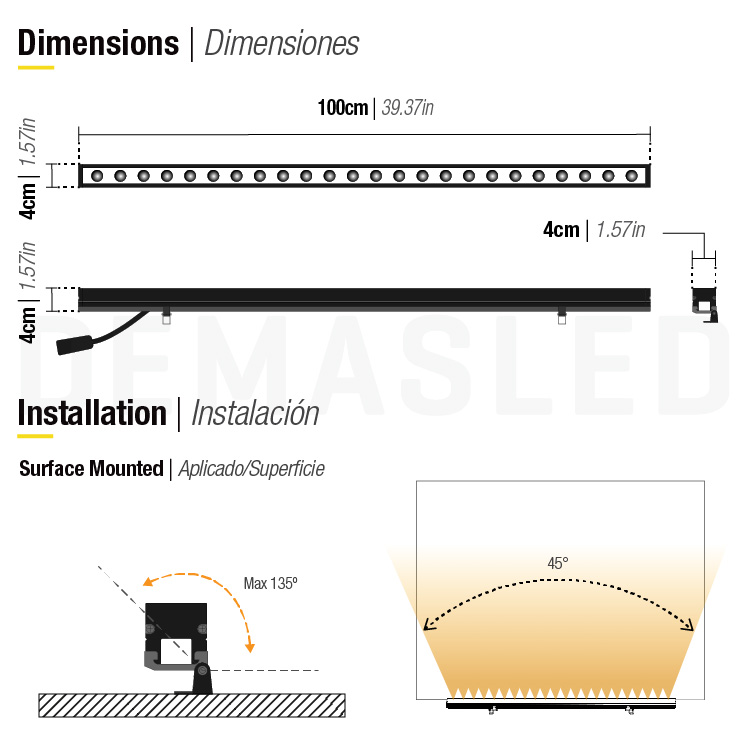 Bañador LED 36W 24VDC 1.5A Blanco Cálido 3000K 2.520lm IP65 1m