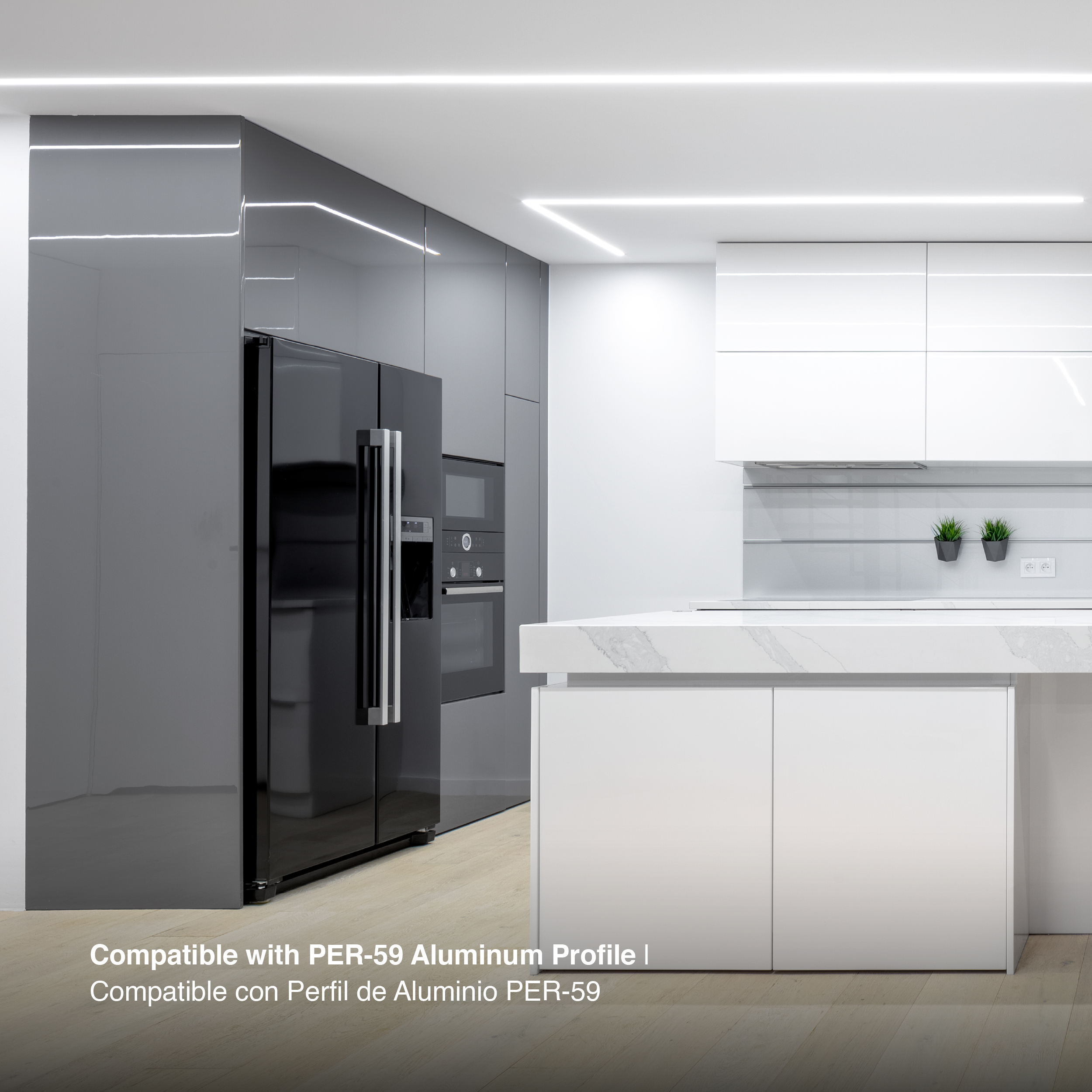 Kit de 2 Tapas y 2 Clips BLANCO. para Perfil de Aluminio , PER-59