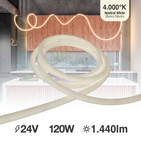 Tira LED Neón Flexible SMD2835, 24V 24W/m, Blanco Neutro 240LEDs/m, 5m 