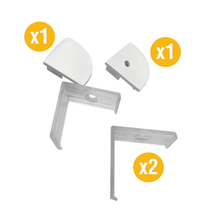 Kit de 2 tapas + 2 clips para perfil de aluminio, comp. PER-27-2M