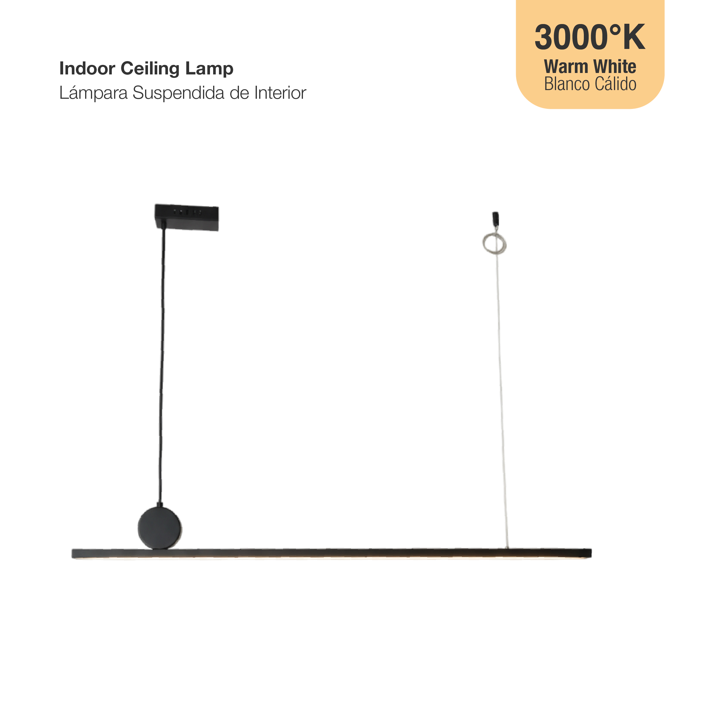 Lámpara LED Suspendida Negro Ø1,18cm, 72W Blanco Cálido 3000K, 2448lm
