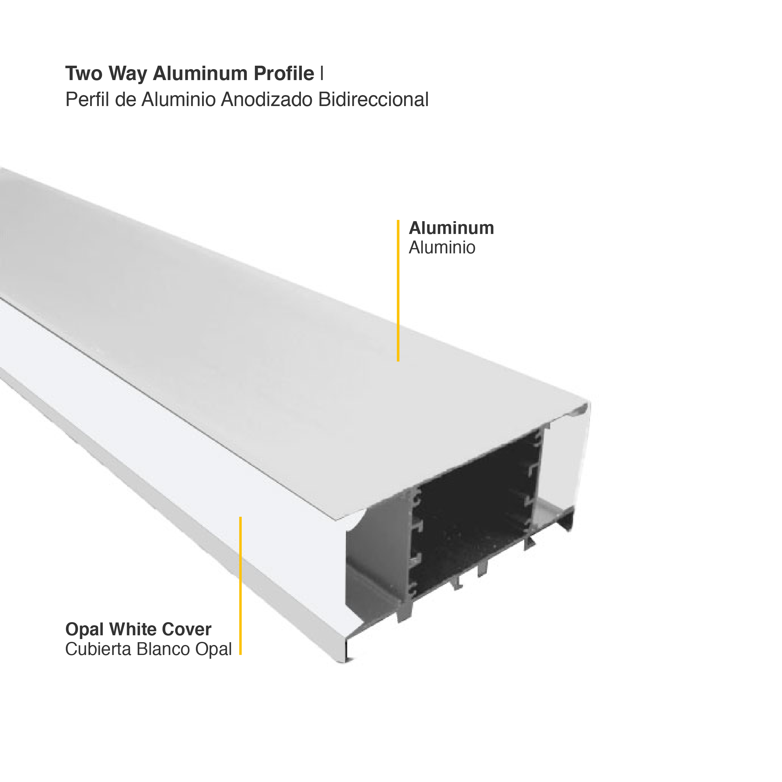 Perfil de Aluminio Duo Bidireccional 42mm Anodizado, Cover Opal Blanco x2m