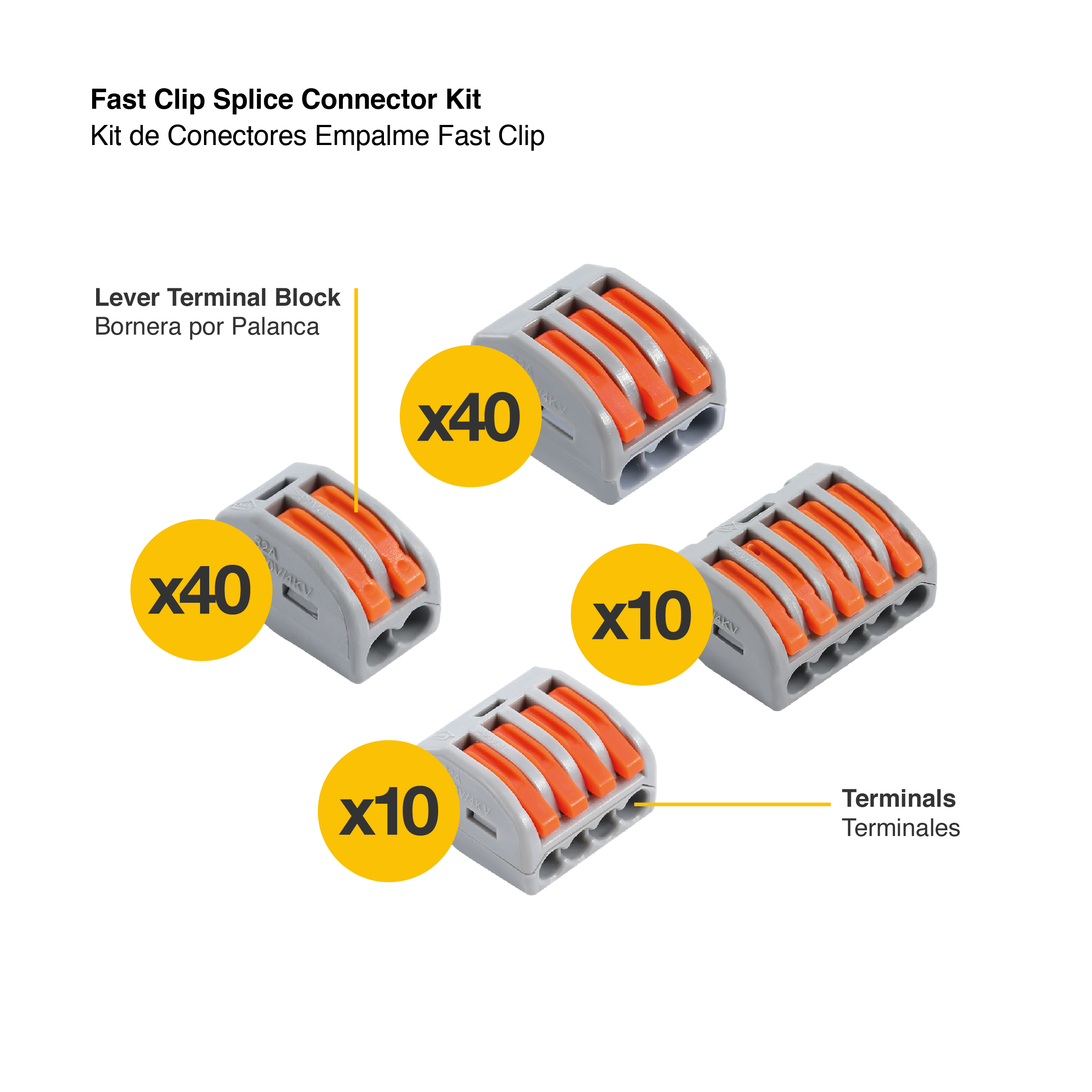 Kit de Conectores Empalme Fast Clip 2, 3, 4 y 5 Polos x100 piezas