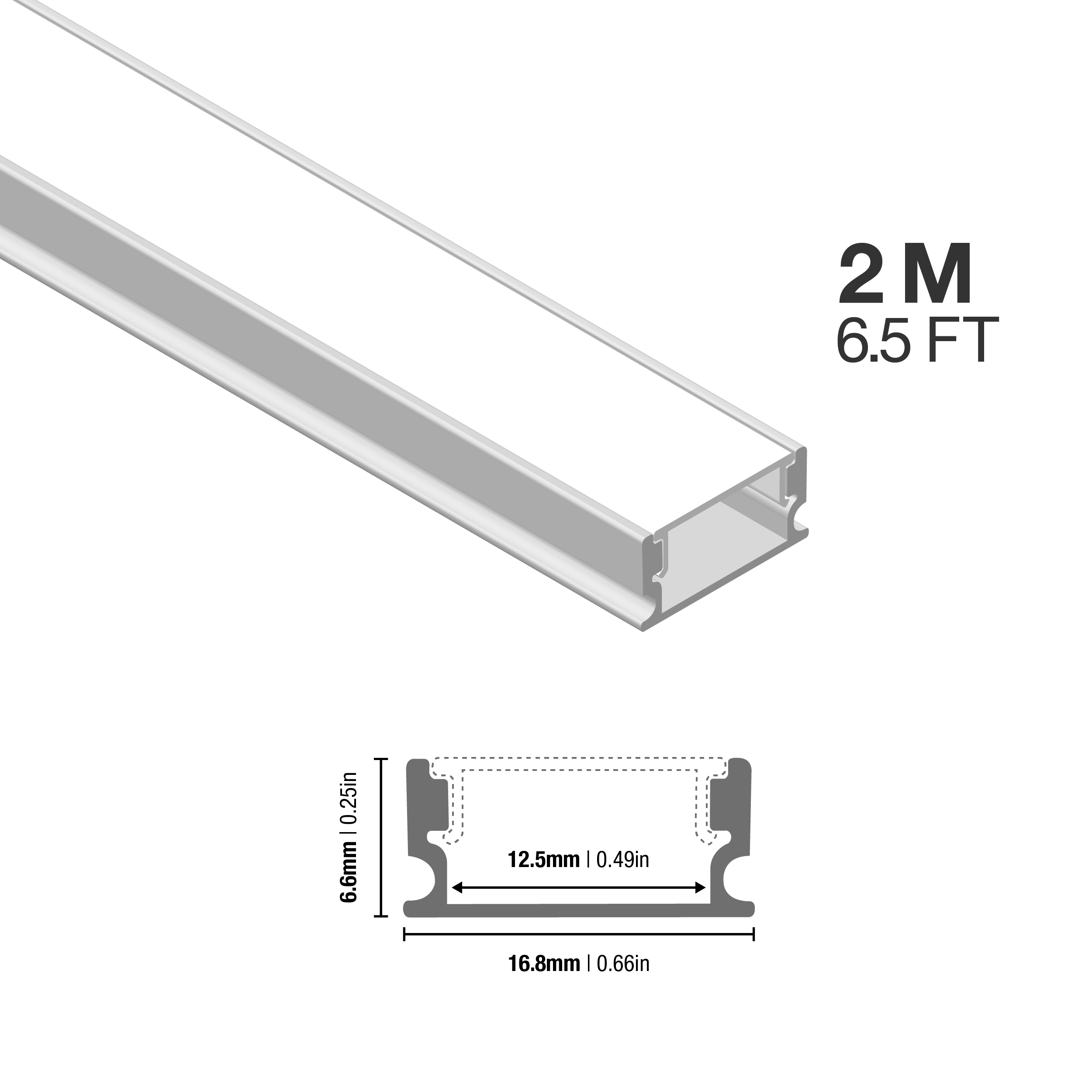 Perfil de Aluminio Flat 16.8x6,6mm Anodizado, Cover Opal Blanco x2m