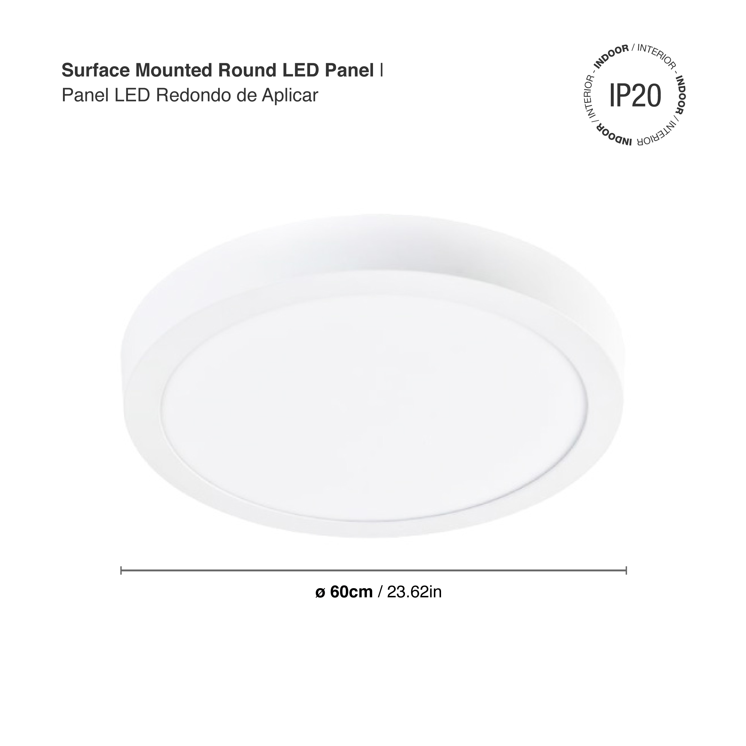 Panel LED Redondo 60cm, 40W, blanco Cálido, Aplicar