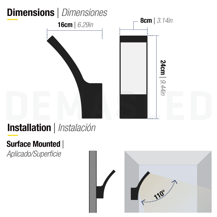 Aplique LED Exterior de Pared Curvo 12W IP65 Negro 24×16cm 220V Blanco Cálido