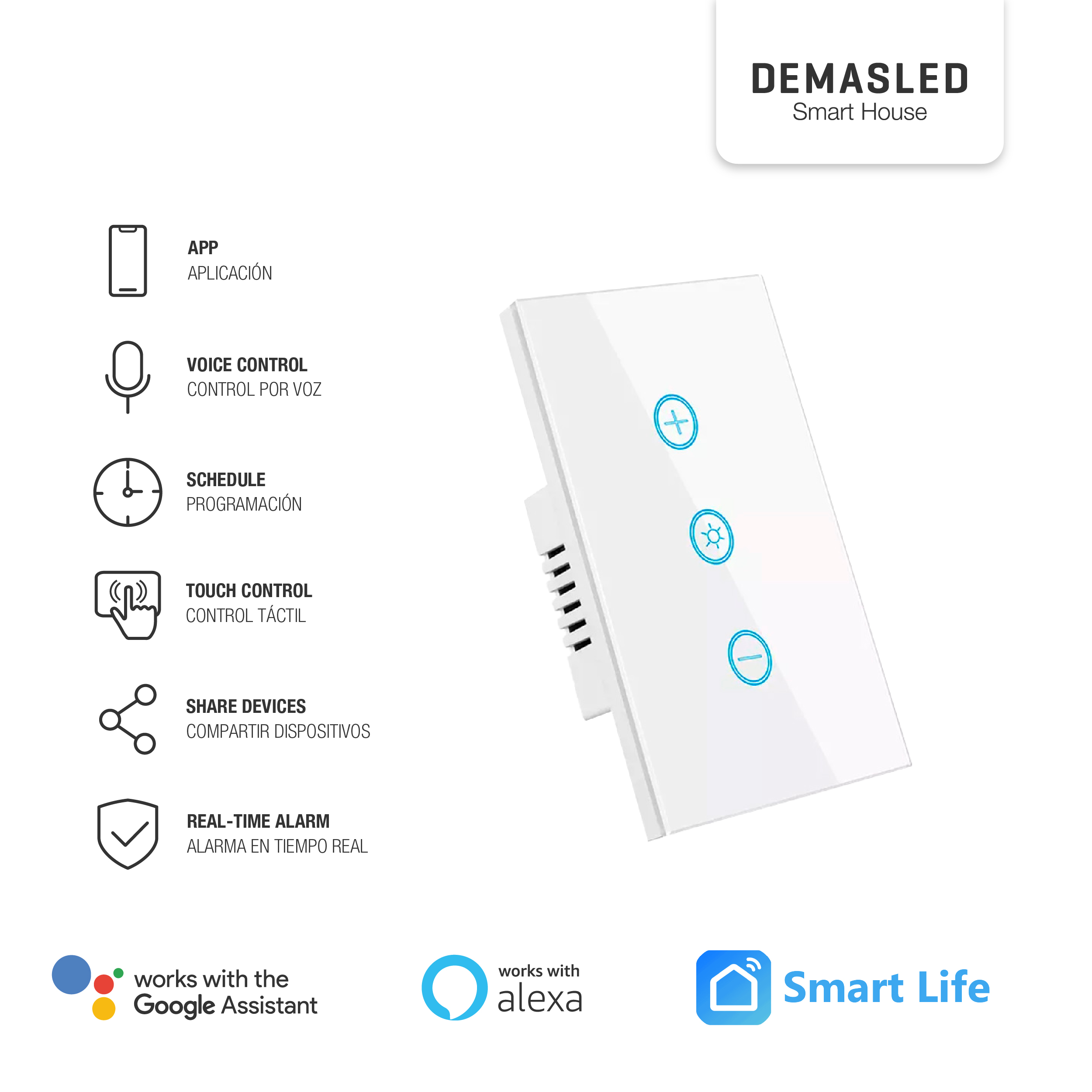 Tecla Dimmer Smart WiFi Switch Blanco
