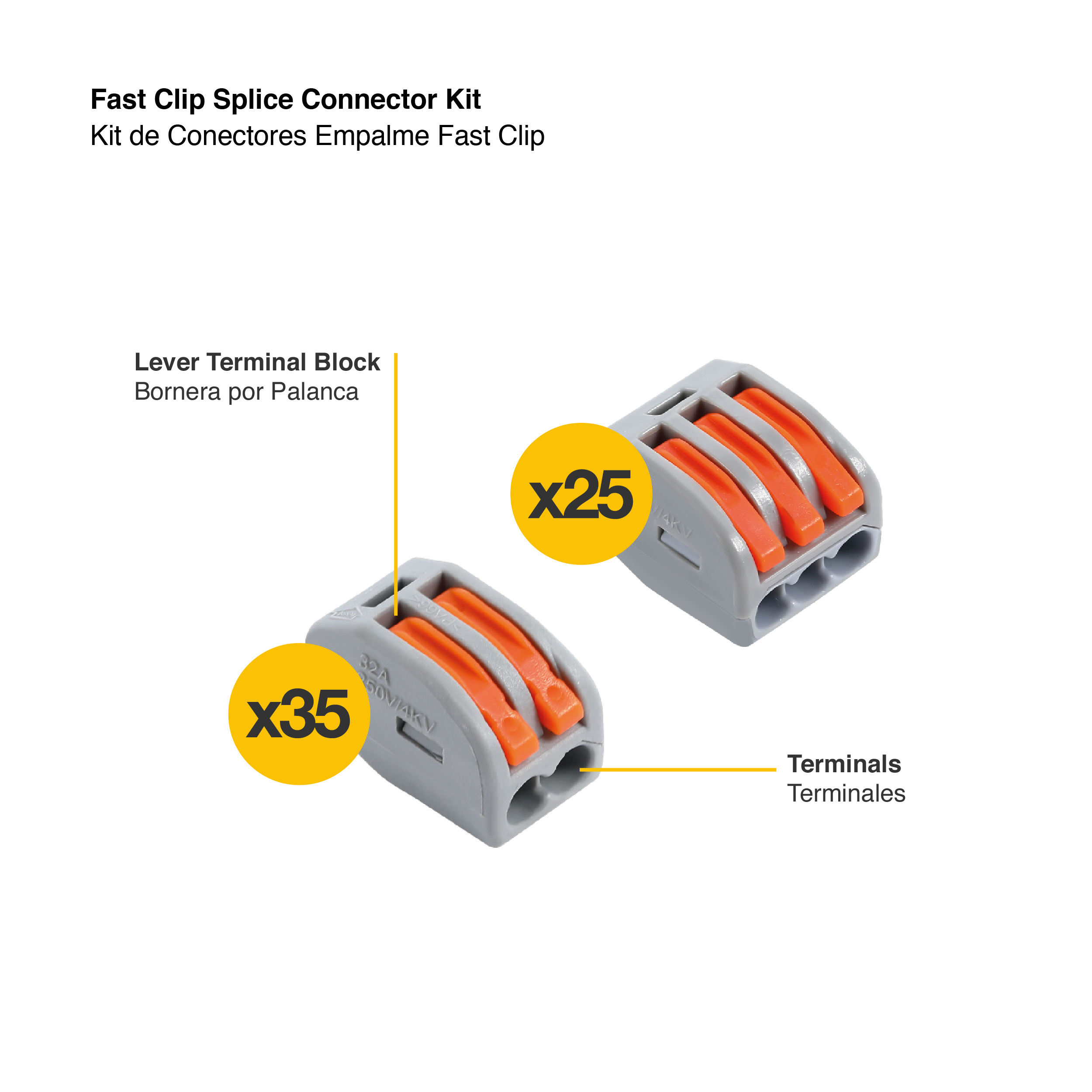 Kit de Conectores Empalme Fast Clip 2 y 3 Polos x60 piezas