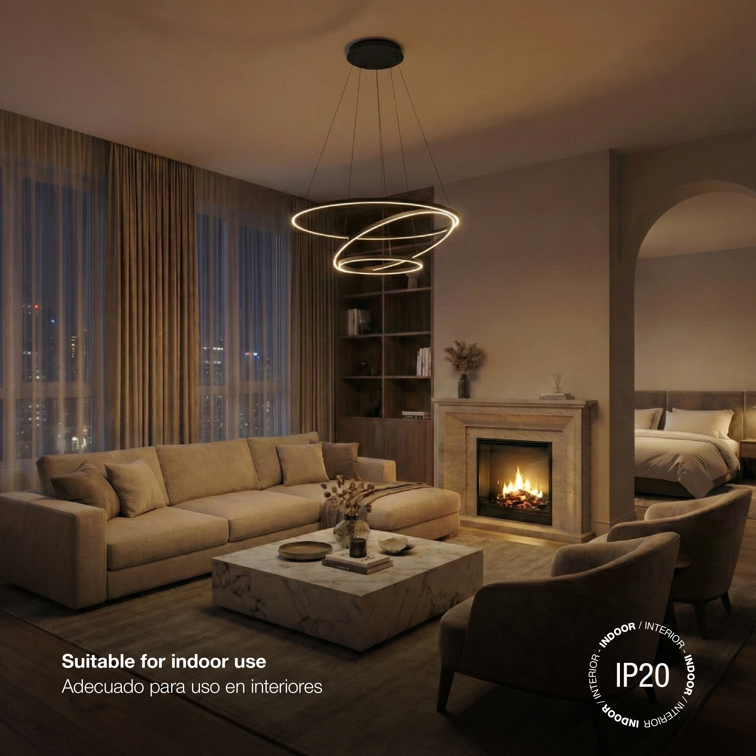 Lámpara LED Suspendida Negro Ø80cm, 62W, Blanco Cálido 3000K, 3720lm