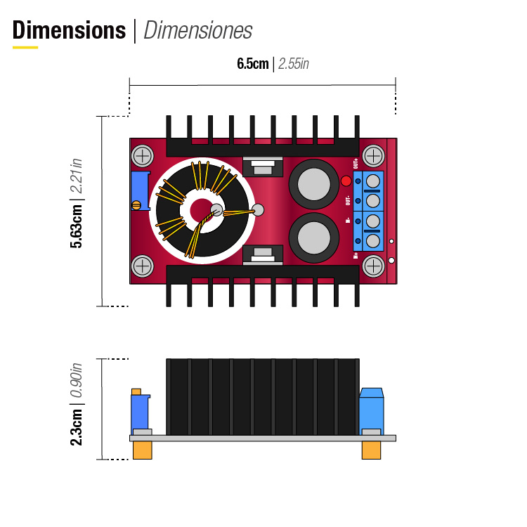 Módulo Step-Up Ajustable, 12-35V 150Wmax 6Amax, DC-DC