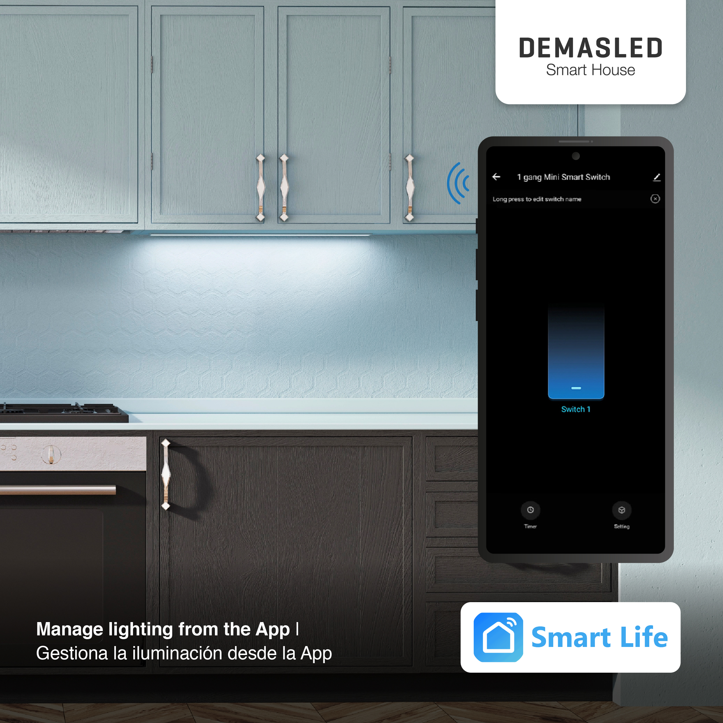 Mini Smart Switch WiFi+RF 1 Canal 90-250Vac 50-60Hz 10A max 2.4GHz