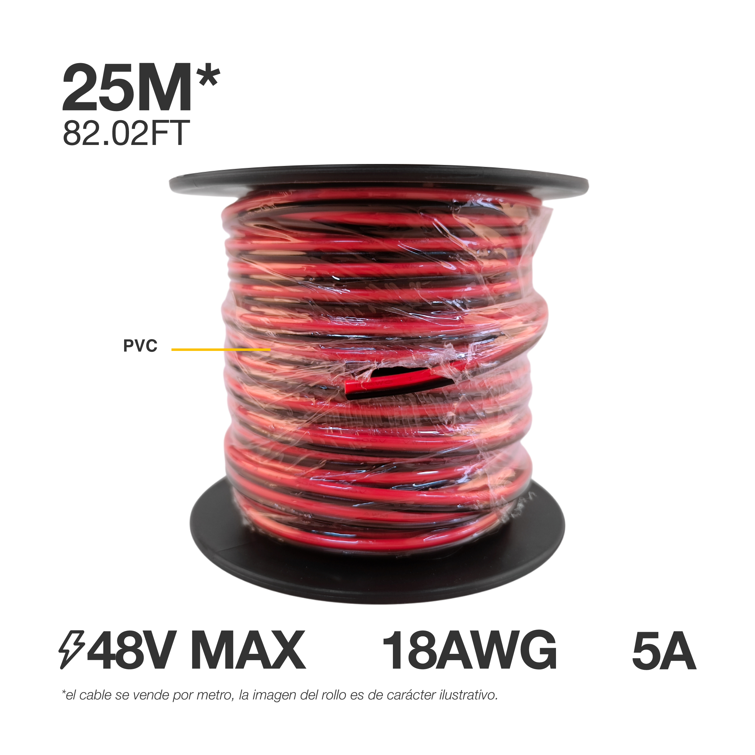 Cable 2 polos de 1mm NR, 2x1mm (18AWG) 48V Máx. x25m