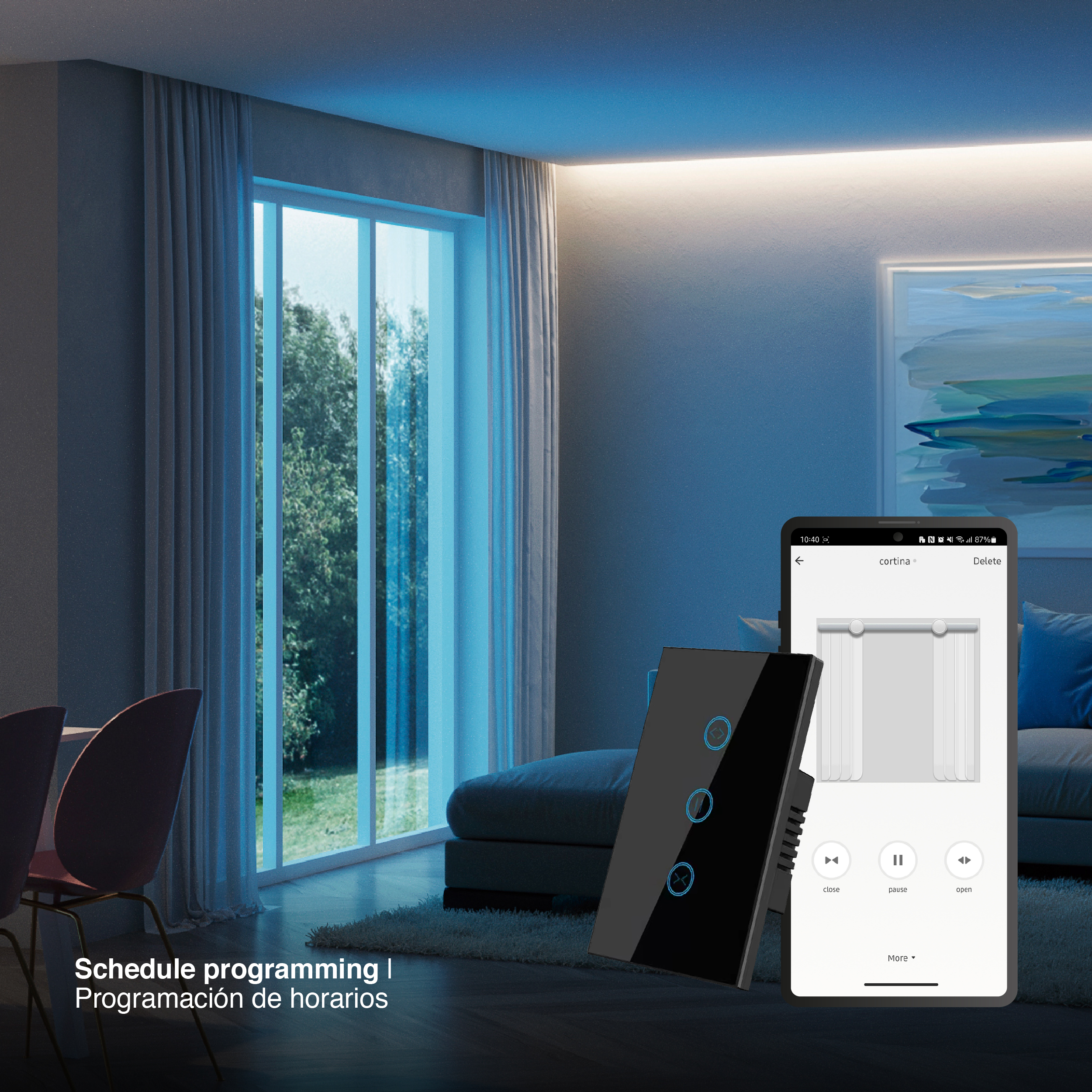 Tecla Smart WiFi Switch de Cortina Negro