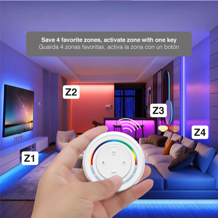 Control Remoto Rainbow de 4 Zonas (RGB+CCT) 3V 2,4GHz