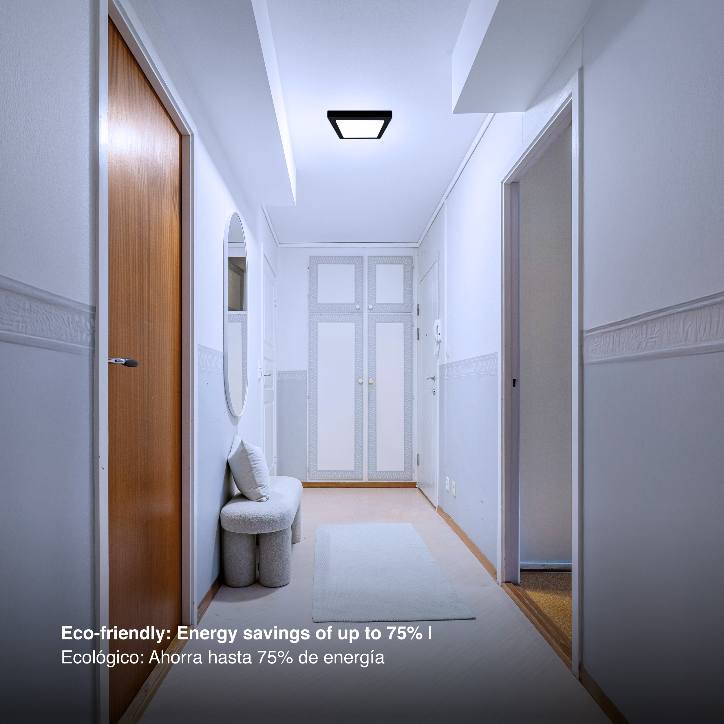 Plafón LED cuadrado negro de 21,3x21,3cm, 18W 1230lm Frío, de aplicar