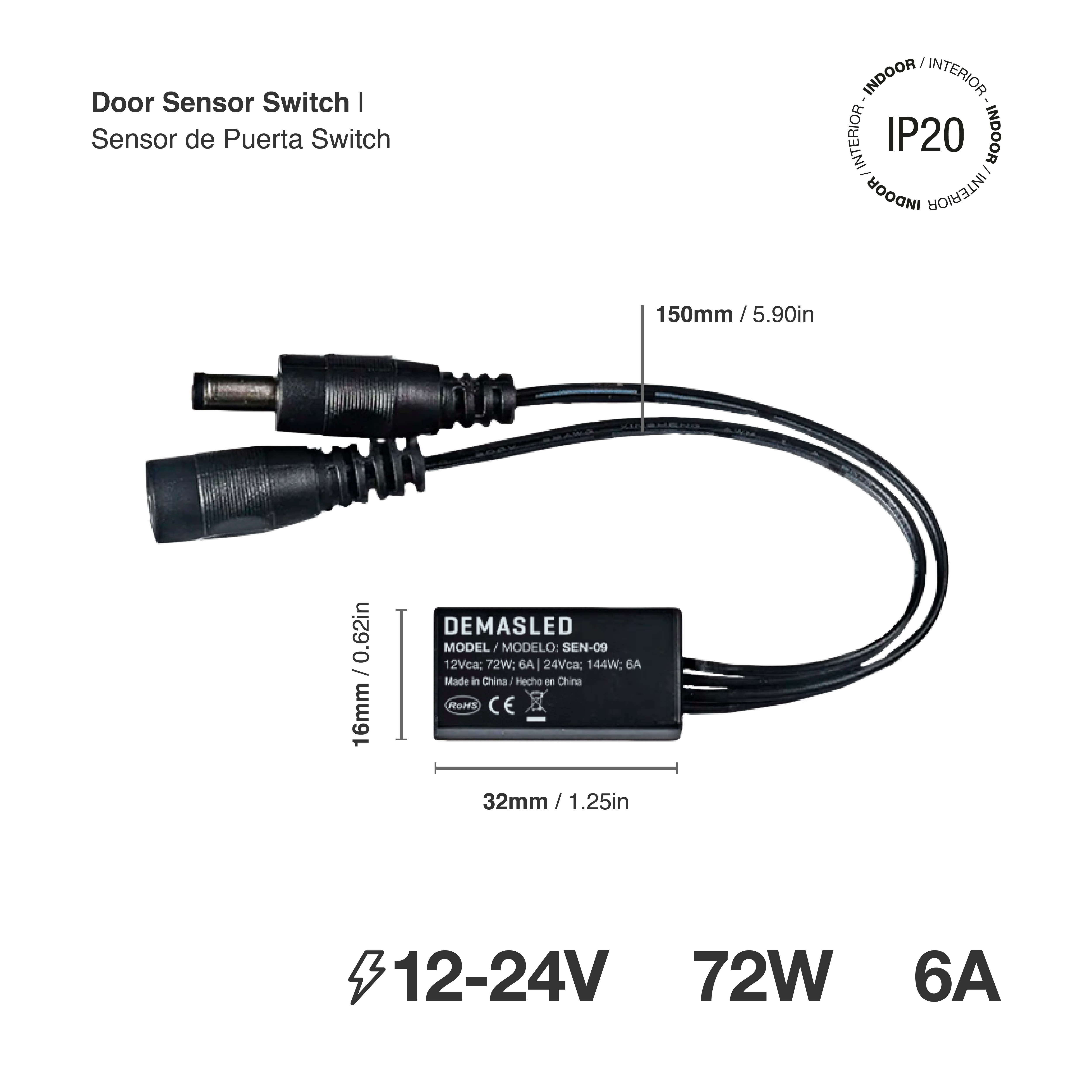 Sensor de Puerta Switch IR ON/OFF 12-24V, 6A
