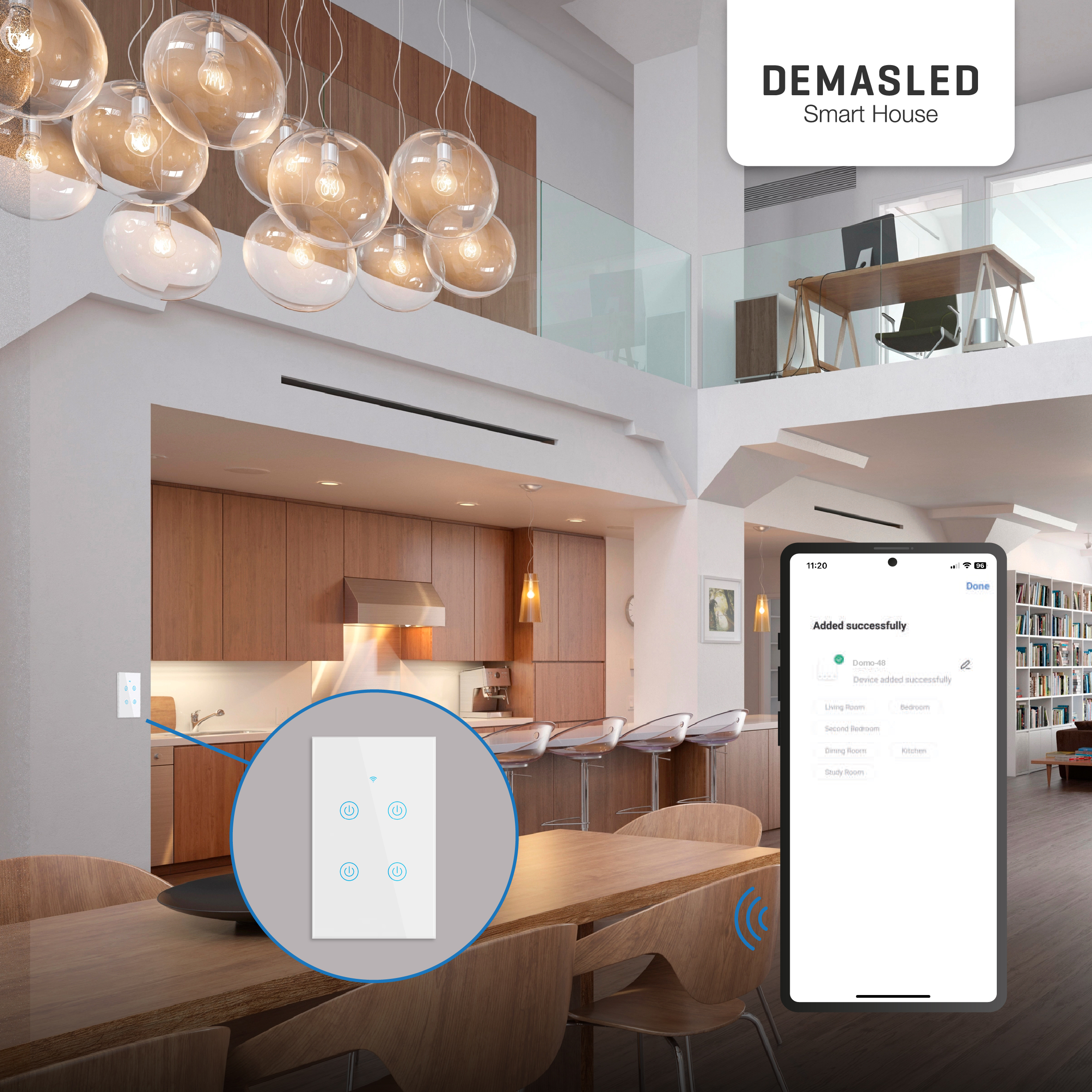 Tecla Smart de Pared Táctil 4 Canales 600W Blanco 