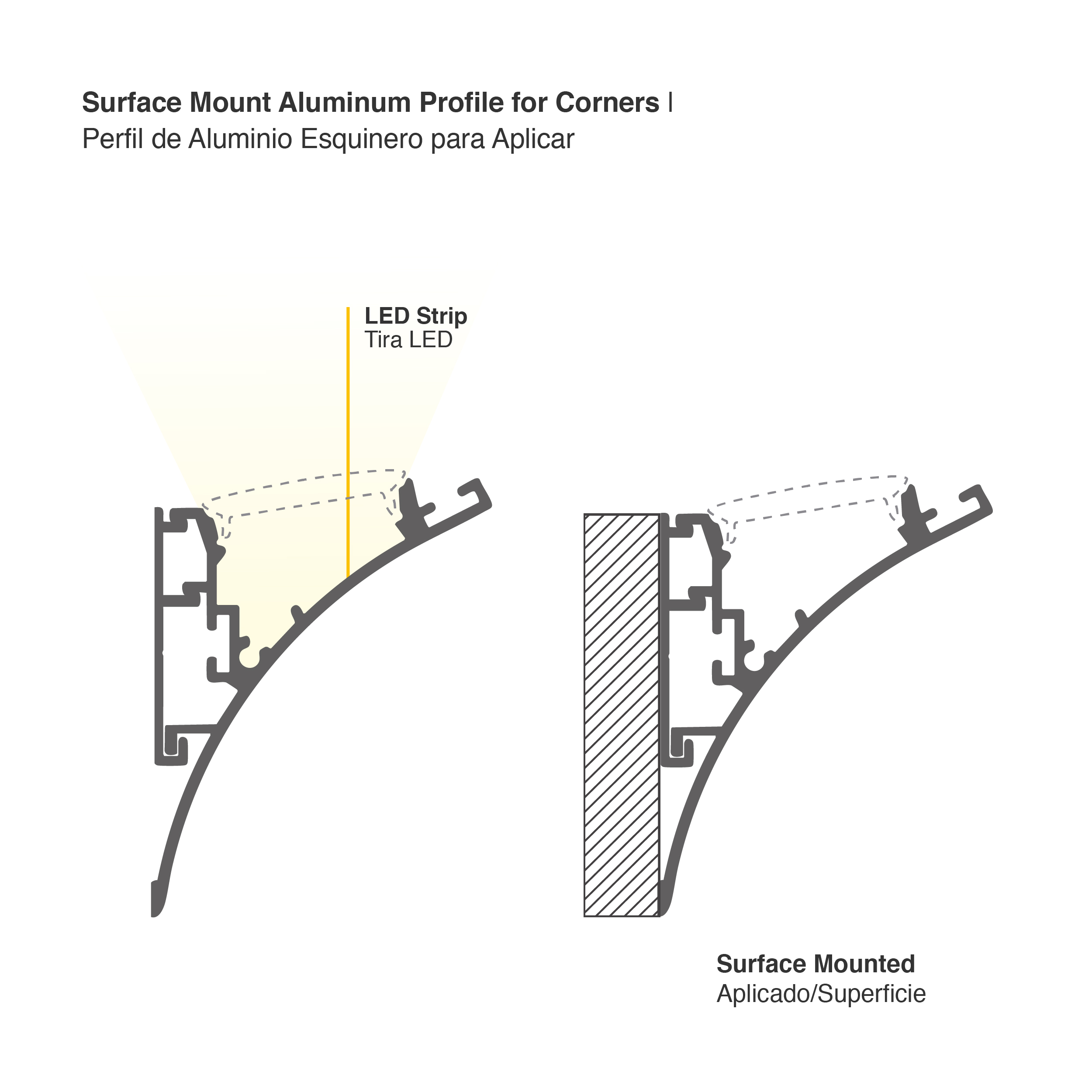 Perfil de Aluminio Esquinero 37,4x48,6mm Blanco, Cover Opal Blanco x 1m
