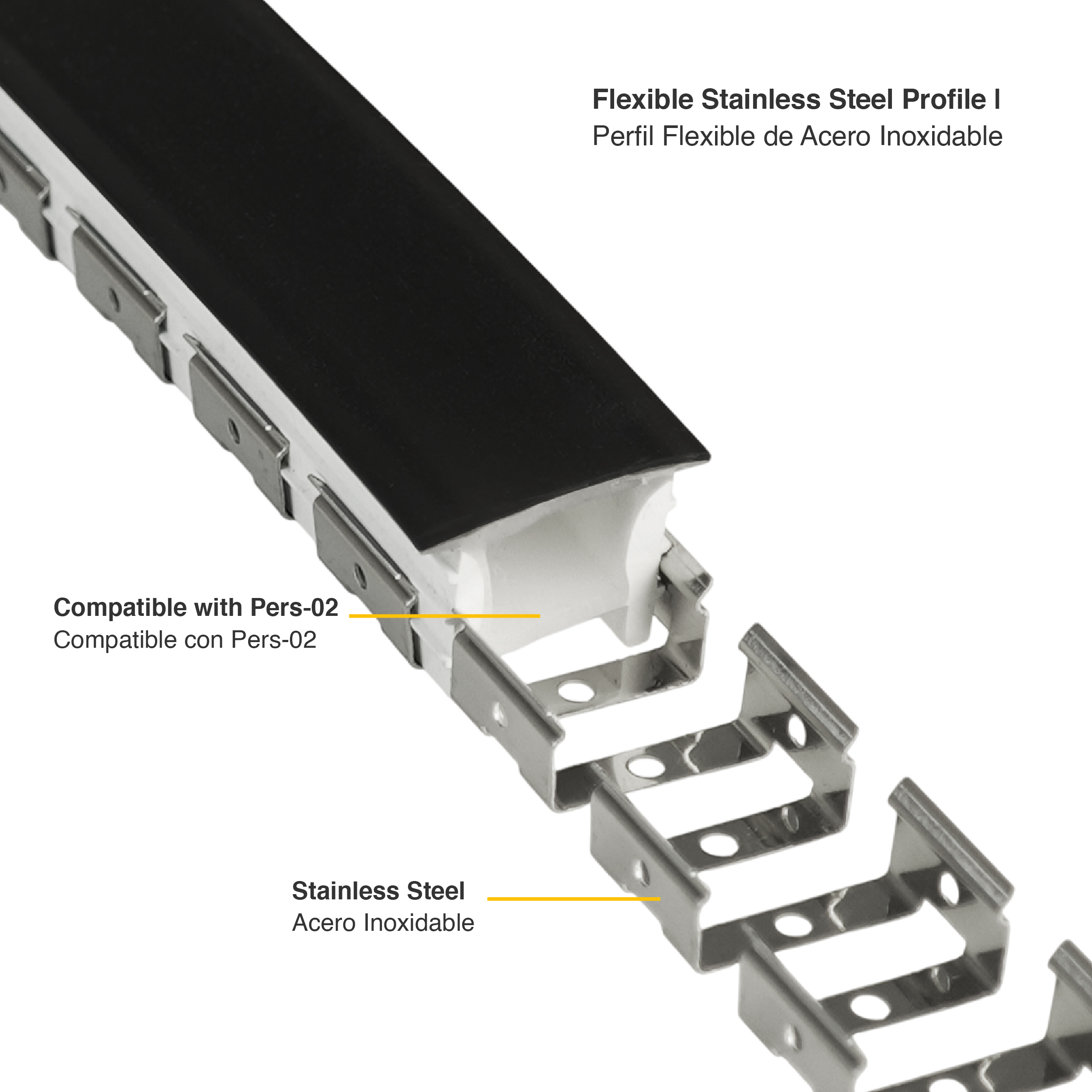 Perfil flexible de acero inoxidable para pers-02 x10m