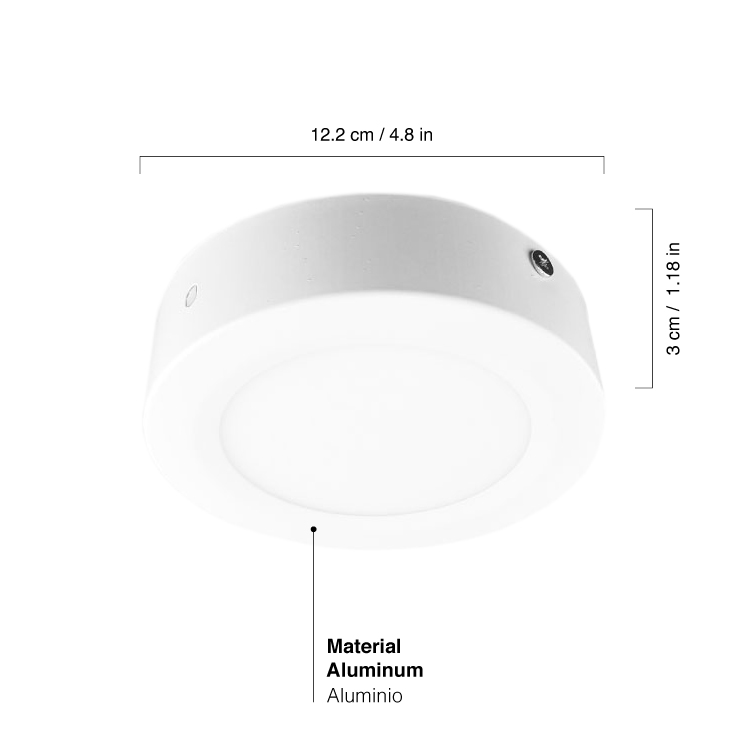 Plafón LED redondo blanco de 12cm, 6W 290lm Cálido, de aplicar