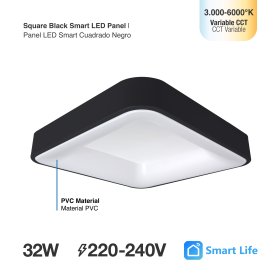 Panel LED Smart Cuadrado Negro 40x40x9cm 32W 140mA CCT, de Aplicar