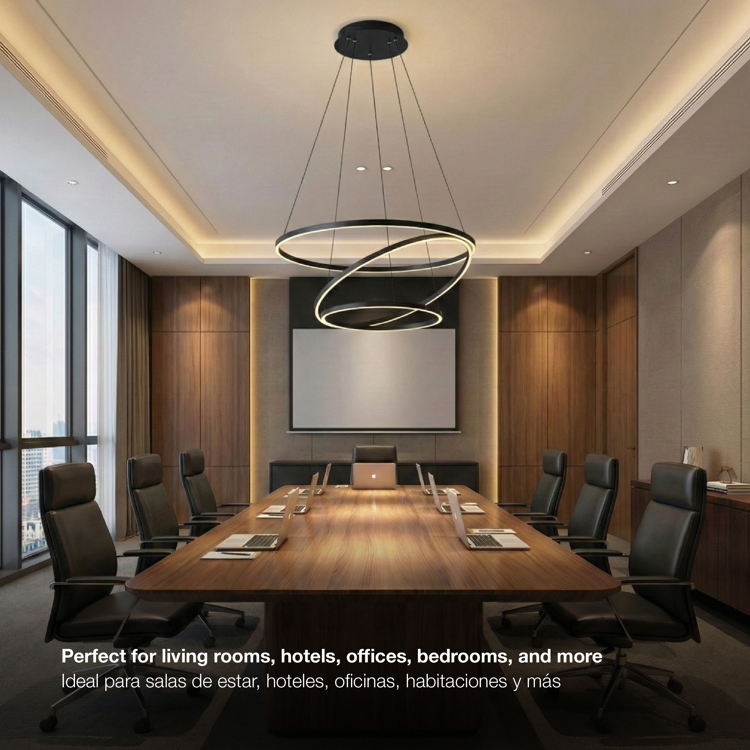 Lámpara LED Suspendida Negro Ø80cm, 62W, Blanco Cálido 3000K, 3720lm