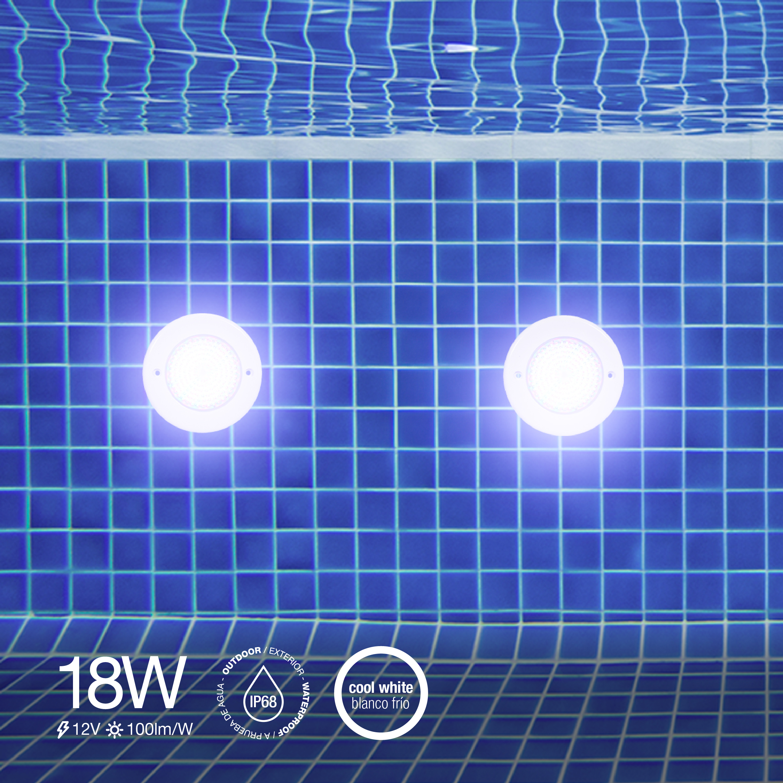 Luminaria para Pileta IP68 ø260mm Blanco Frío 18W
