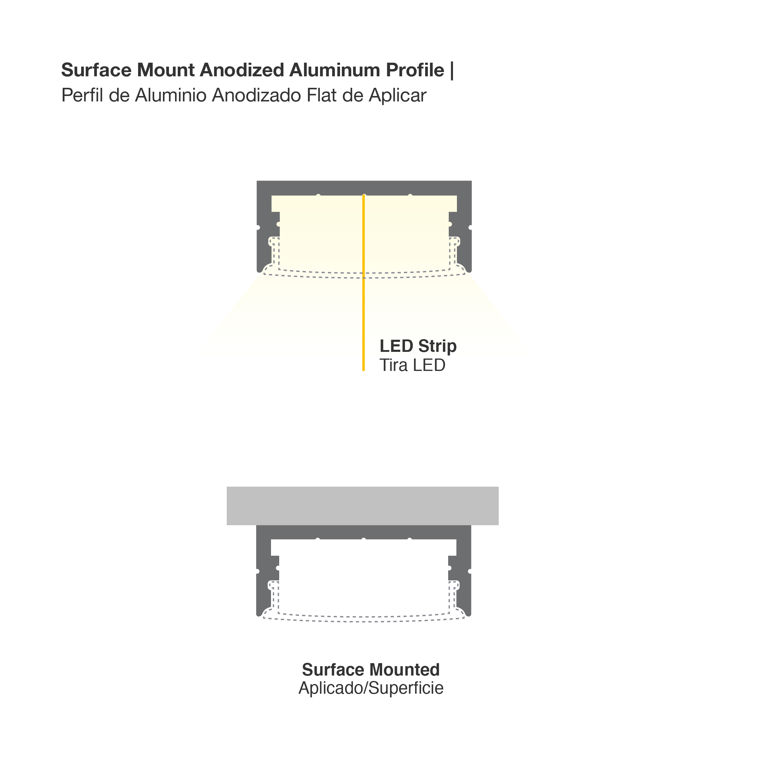 Perfil de Aluminio Flat 23x10mm Anodizado, Cover Opal Blanco x2,5m