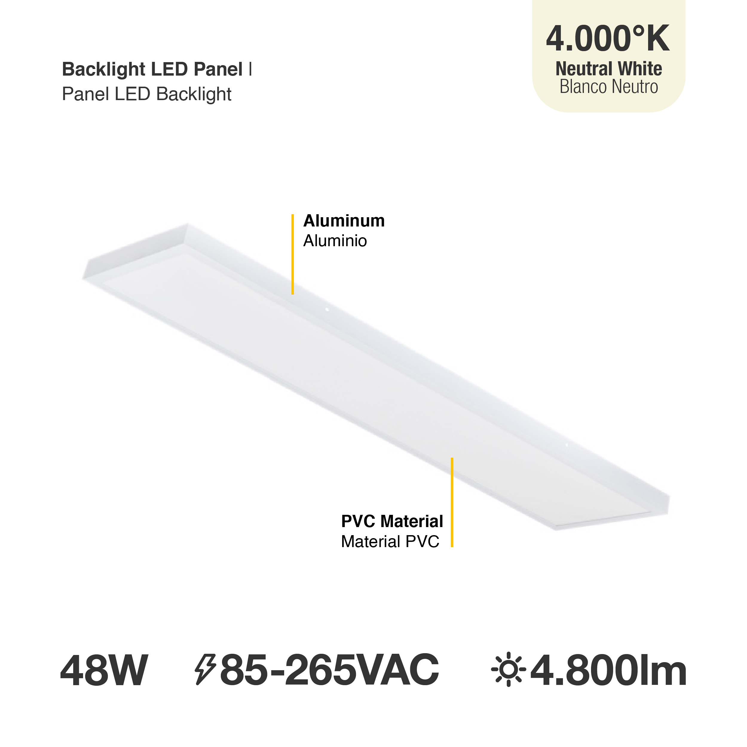 Panel BACKLIGHT LED 48W, 30 x 120cm, 48W, blanco neutro, Aplicar