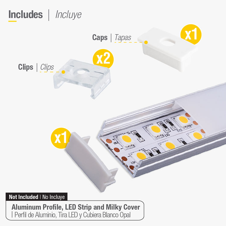 Kit de 2 tapas y 2 clips para perfil de aluminio, PER-18-2M
