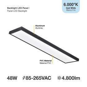 Panel BACKLIGHT LED Negro 48W, 30 x 120cm, blanco Frío Aplicar