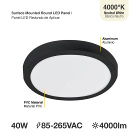 Panel Negro BACKLIGHT LED Redondo 60cm 40W blanco Neutro, Aplicar