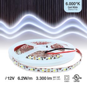 Tira LED Zig-Zag SMD2835 12V 6.9W/m Blanco Frío 495lm/m 60LEDs/m, 6mm, 5m