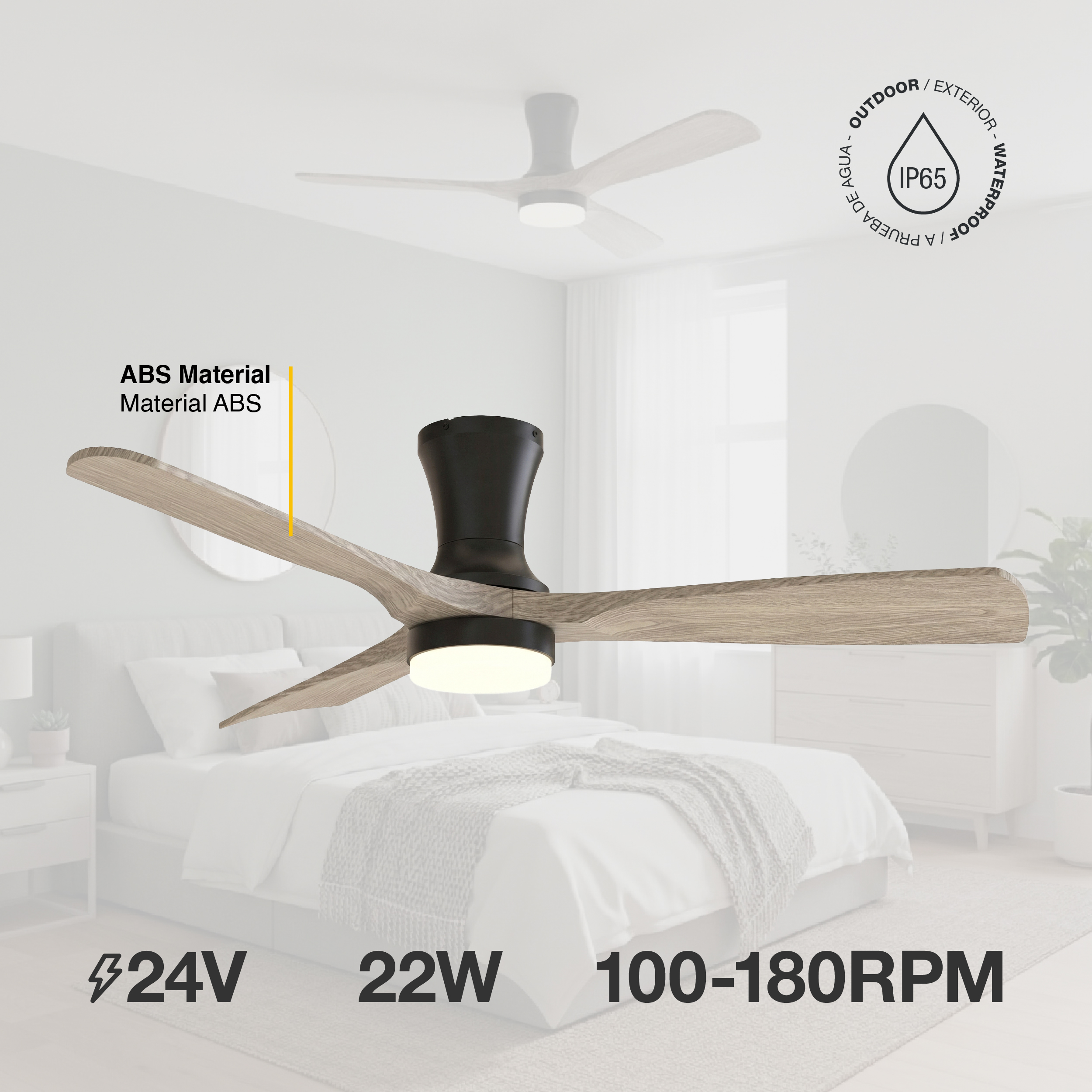 Ventilador de Techo Smart LED CCT 3000K-6000K Ø130cm Madera Oscura 22W IP65 con Control Remoto