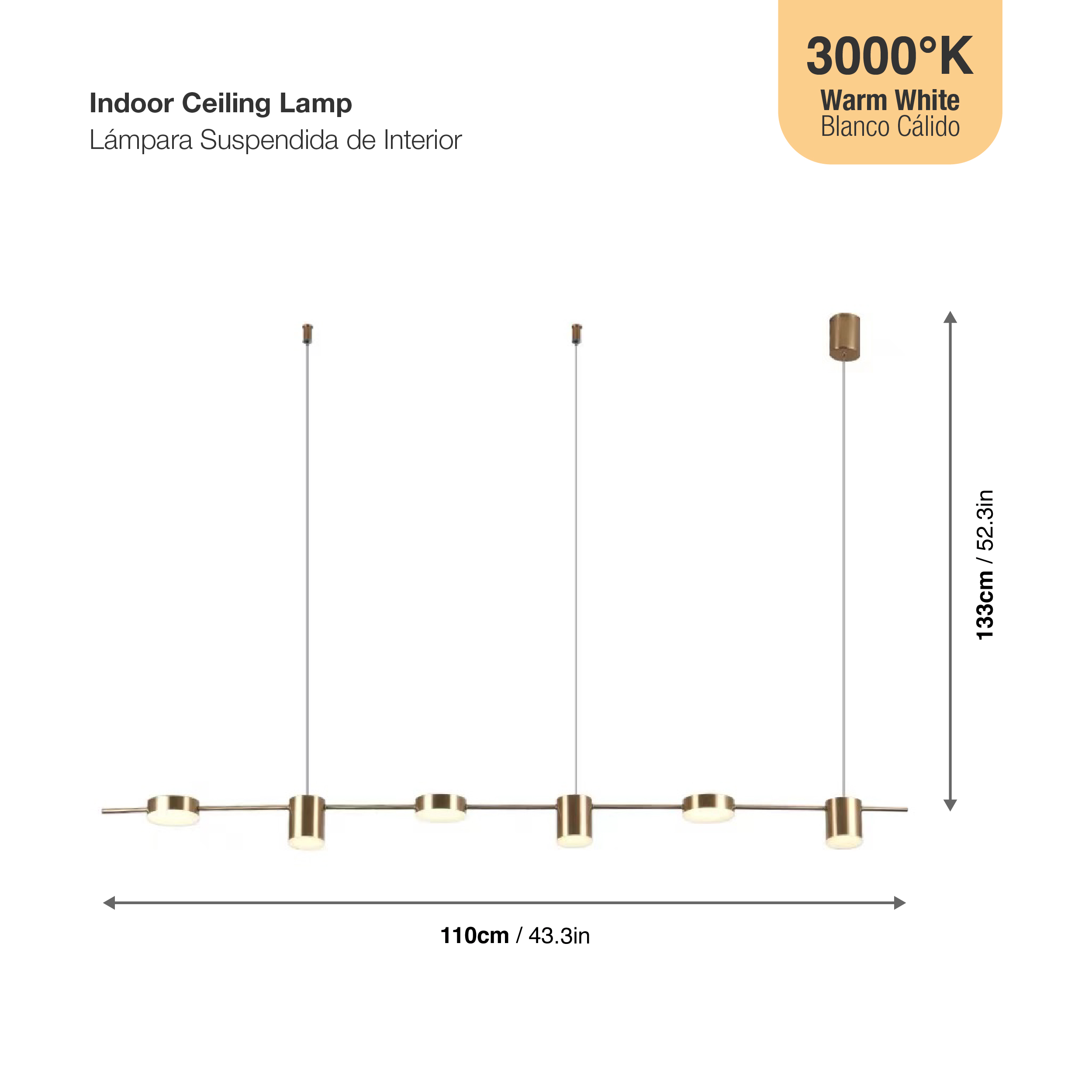 Lámpara LED Suspendida Cobre Ø1,10x1,33m, 29W Blanco Cálido 3000K