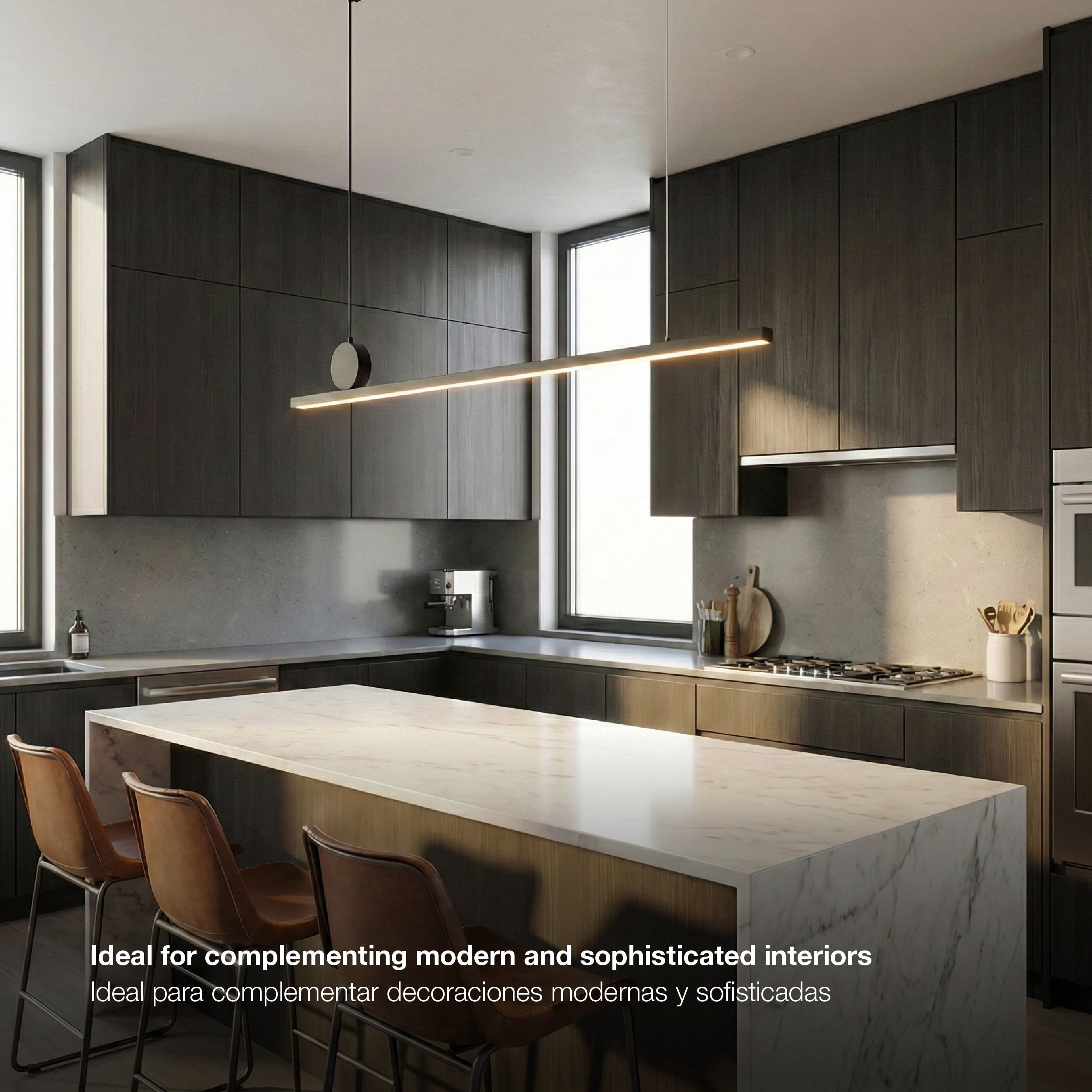 Lámpara LED Suspendida Negro Ø1,18cm, 72W Blanco Cálido 3000K, 2448lm