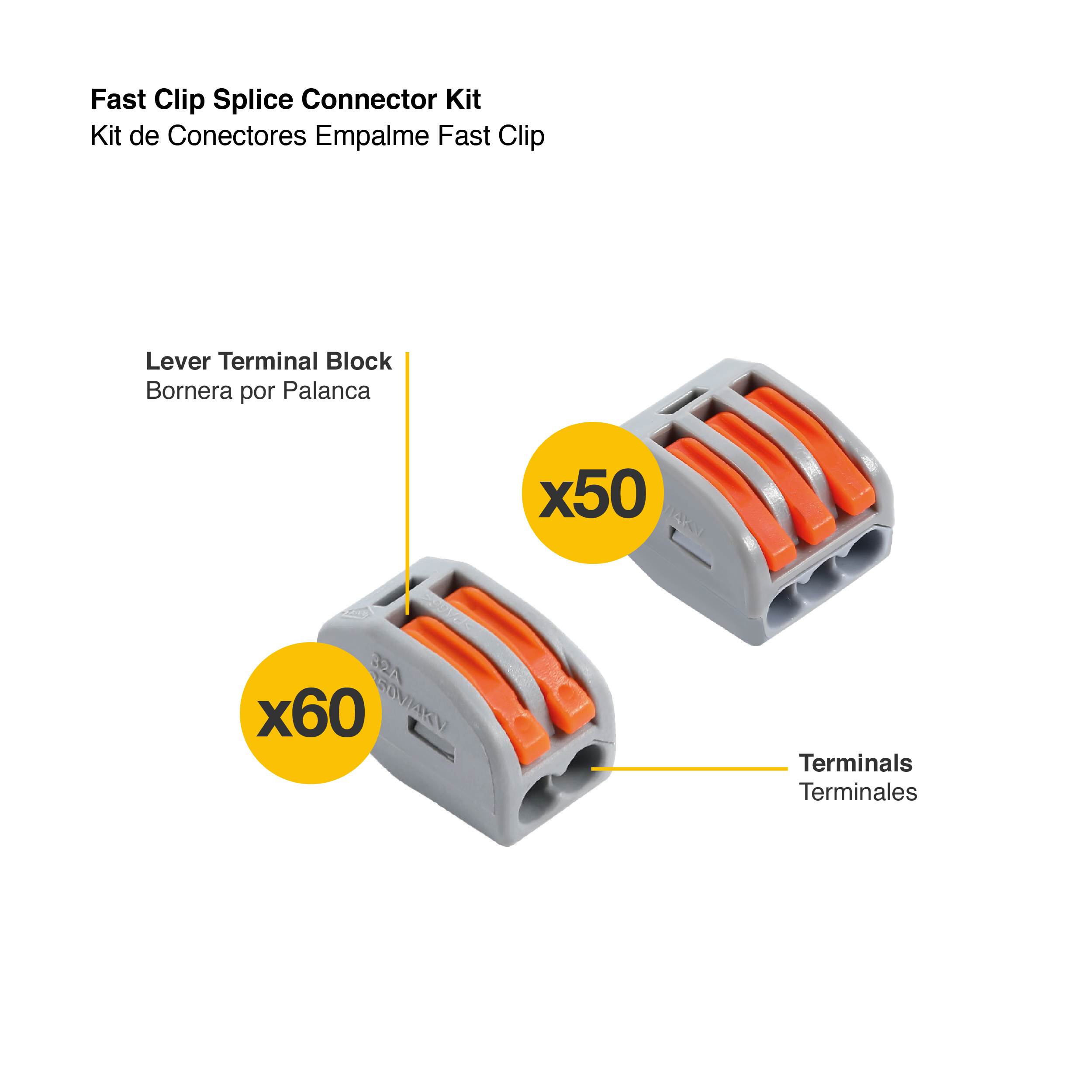 Kit de Conectores Empalme Fast Clip 2 y 3 Polos x110 piezas