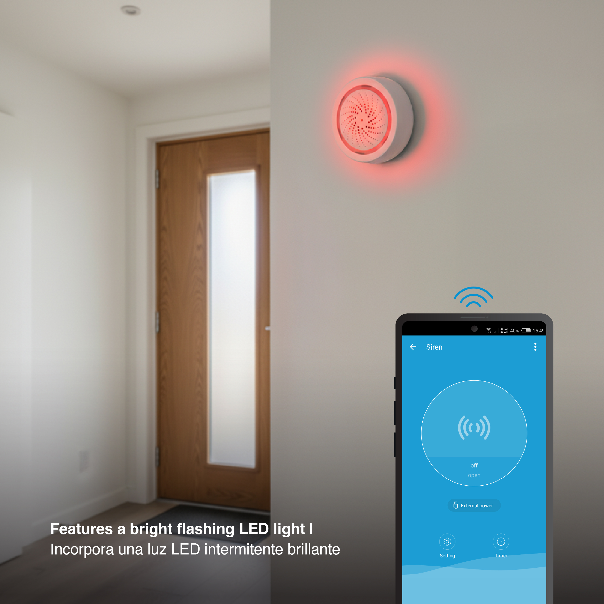 Sirena de Alarma Smart WiFi 100dB 2.4GHz