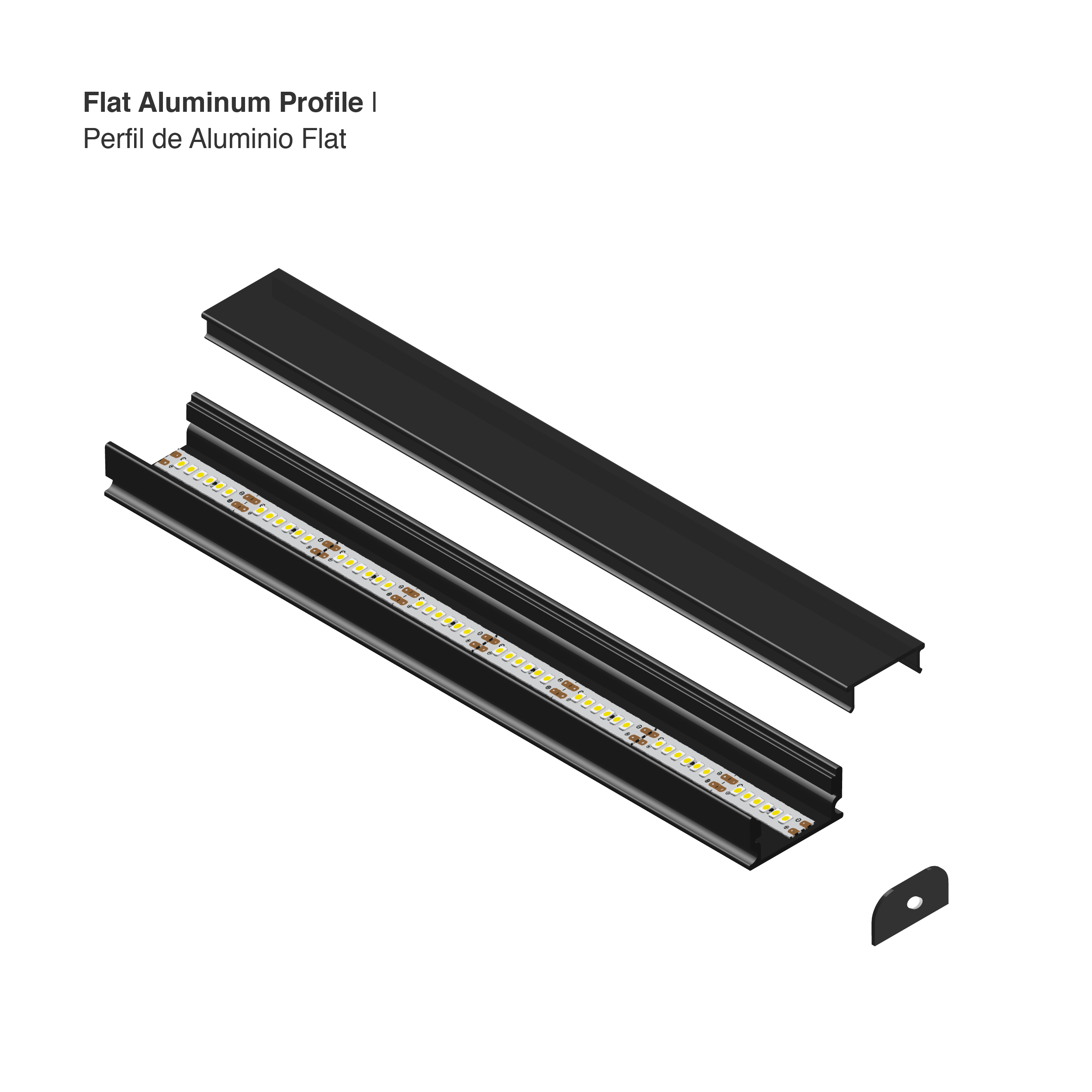 Perfil de Aluminio Flat 16,8x6,6mm Negro, Cover Opal Negro x1m