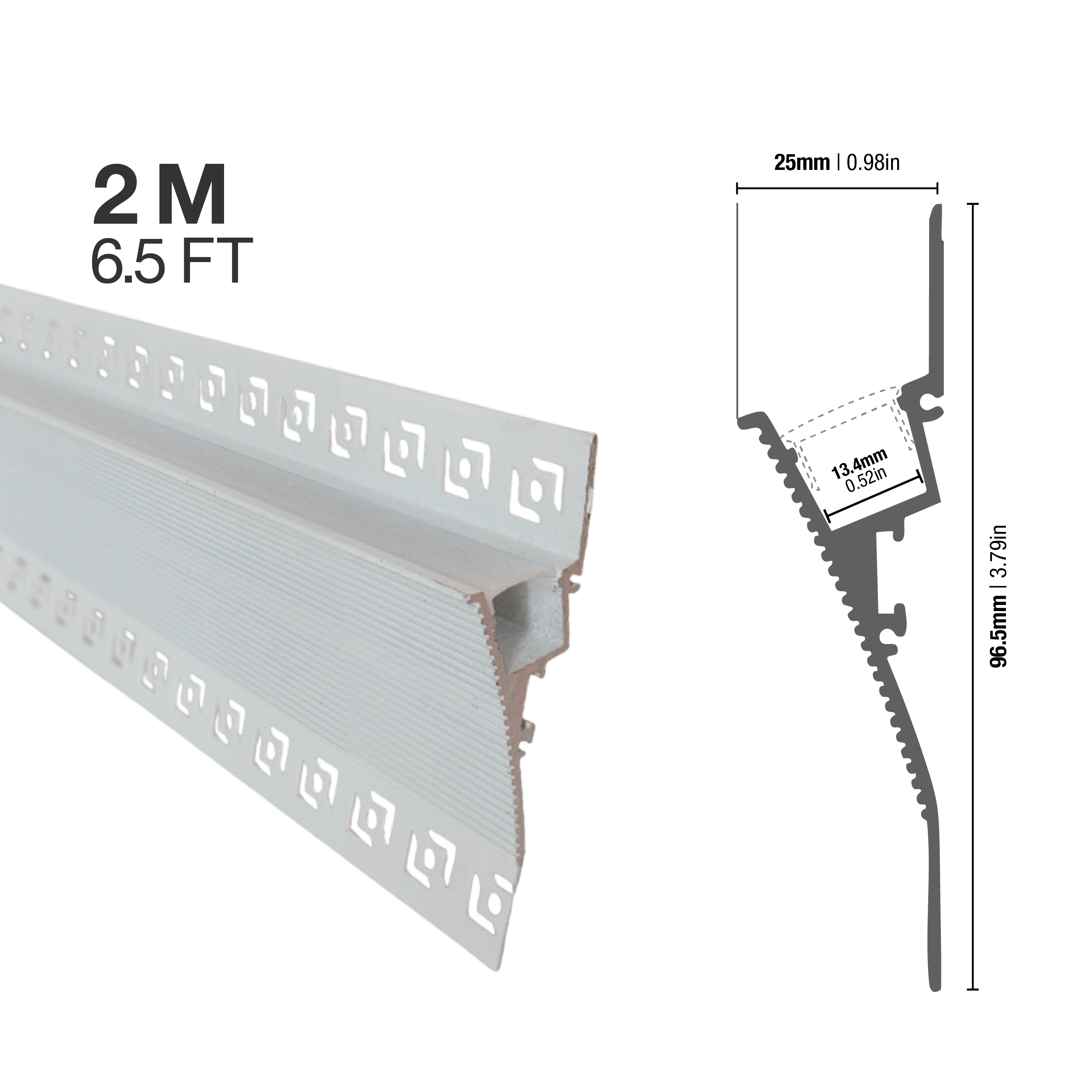 Perfil de Aluminio Difusor 96,5x25mm Blanco, Sin Cover x2m