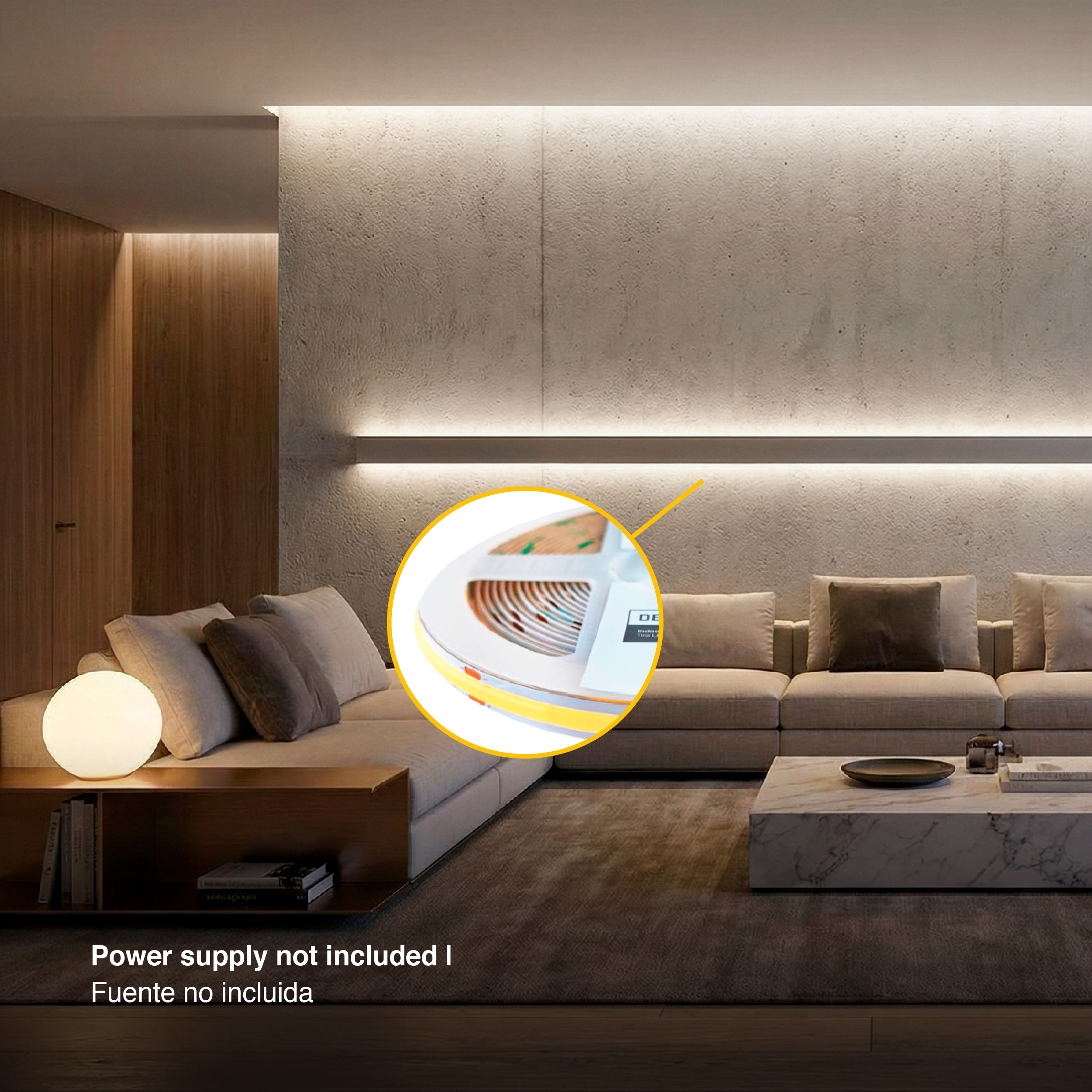 Tira LED COB 12V 11W/m, Blanco Neutro 1100lm/m 480 LEDs/m, 8mm, 5m