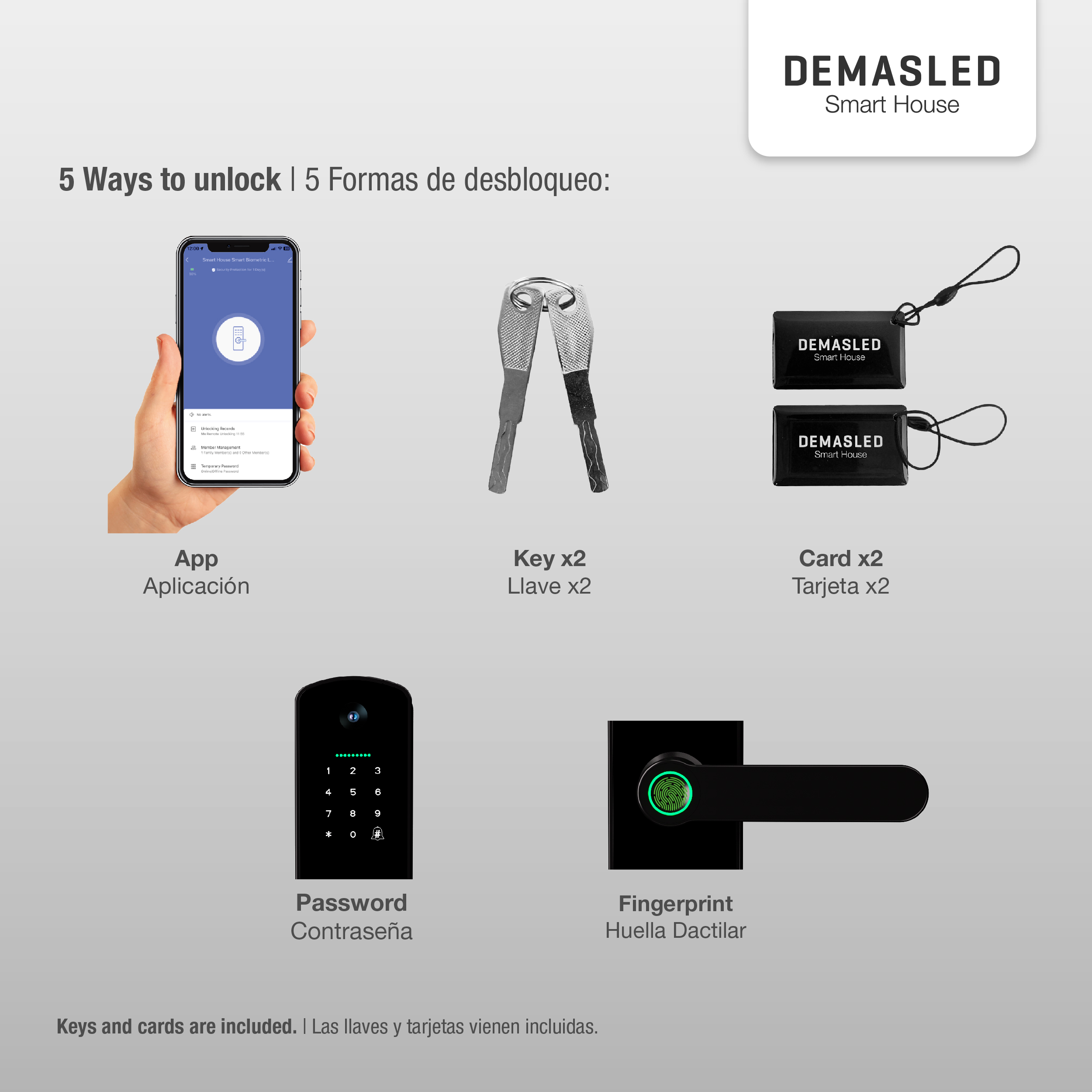 Cerradura Biométrica Smart WIFI de Vidrio Templado con Cámara