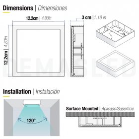 Plafón LED Cuadrado de 12x12cm, 6W 390lm Blanco Frío, De Aplicar