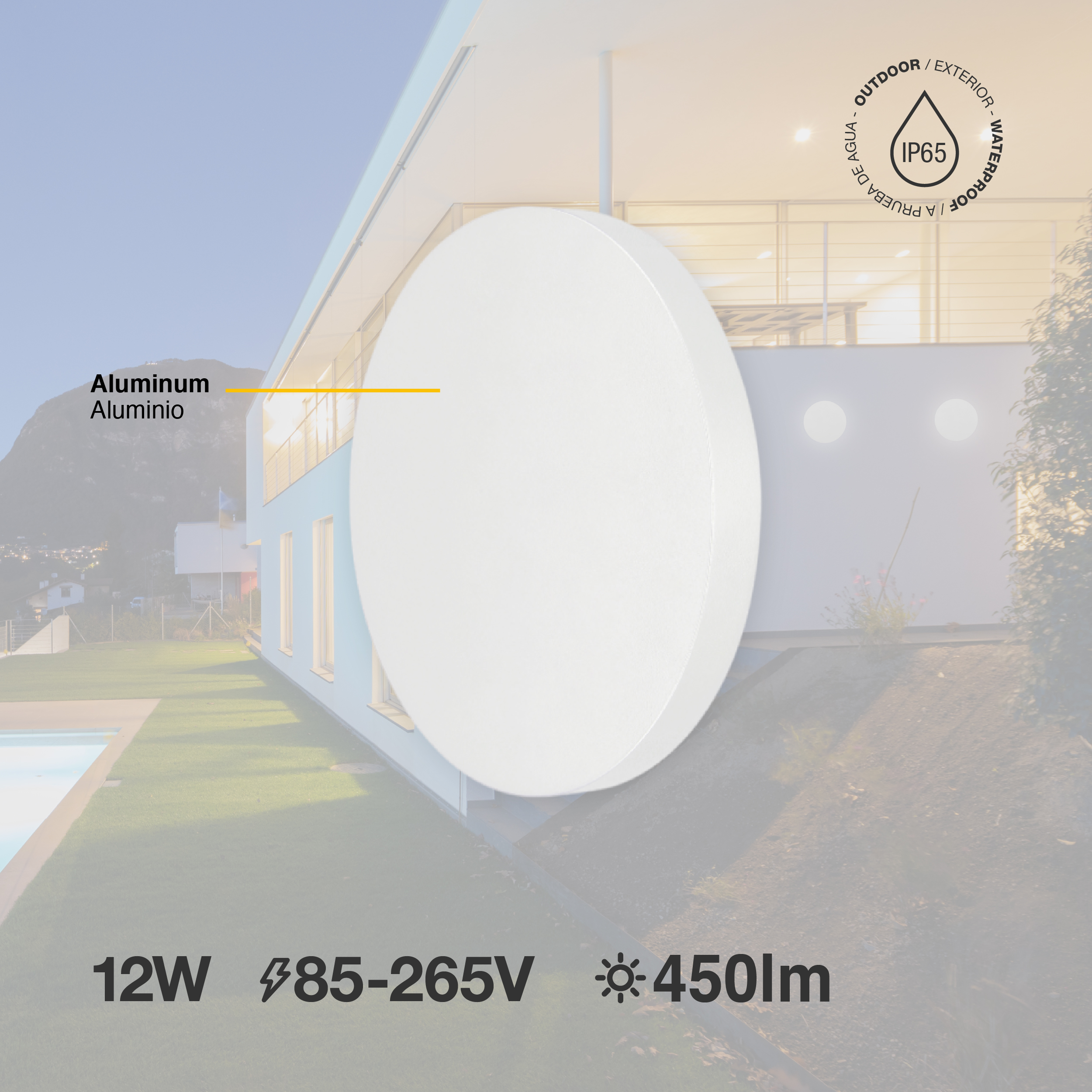 Aplique Exterior Blanco MOON LED 12W Blanco Neutro 15cm 450lm 85-265V