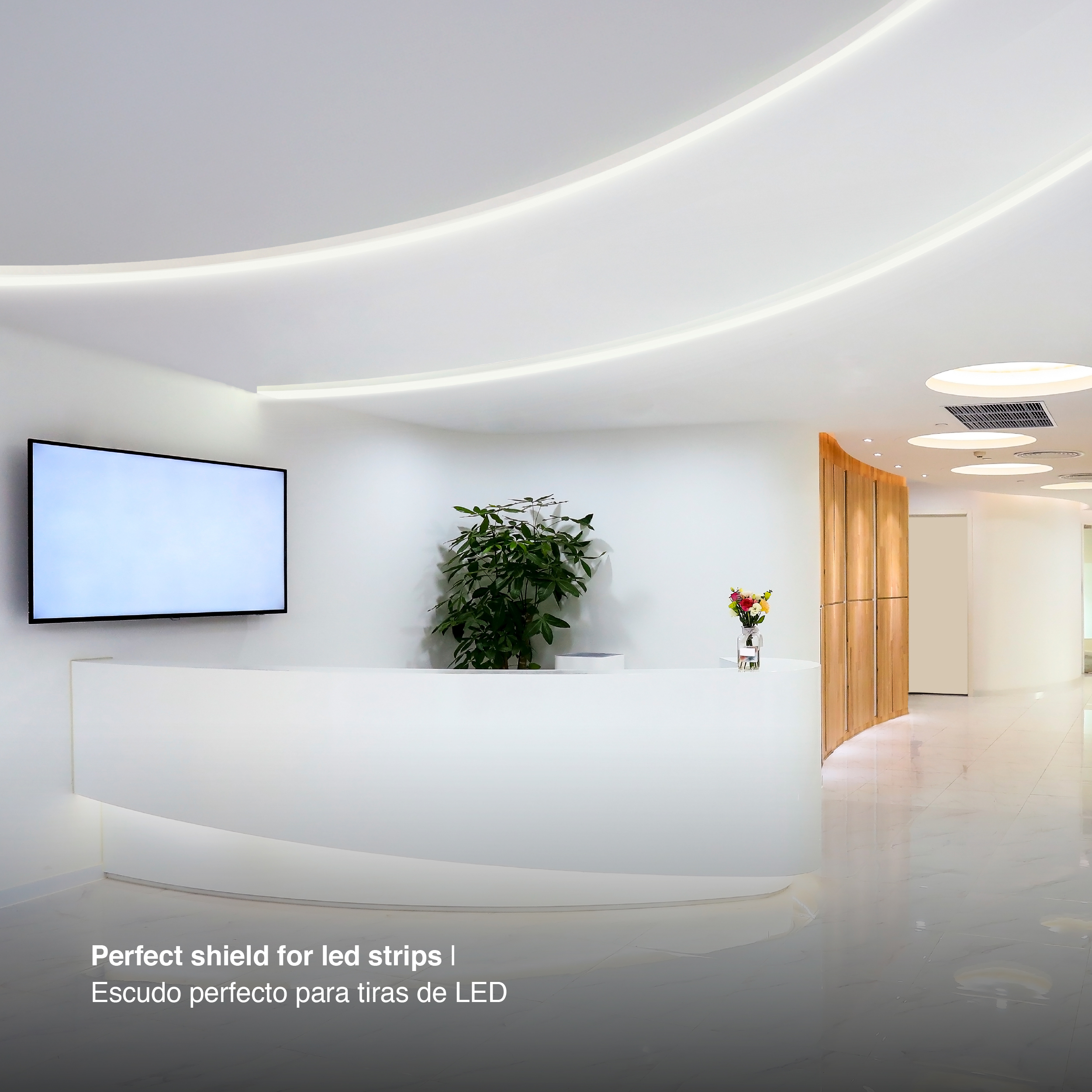 Perfil de Aluminio Flexible con Alas de Embutir 32,8x13,3mm Anodizado, Cover Opal Blanco x2m