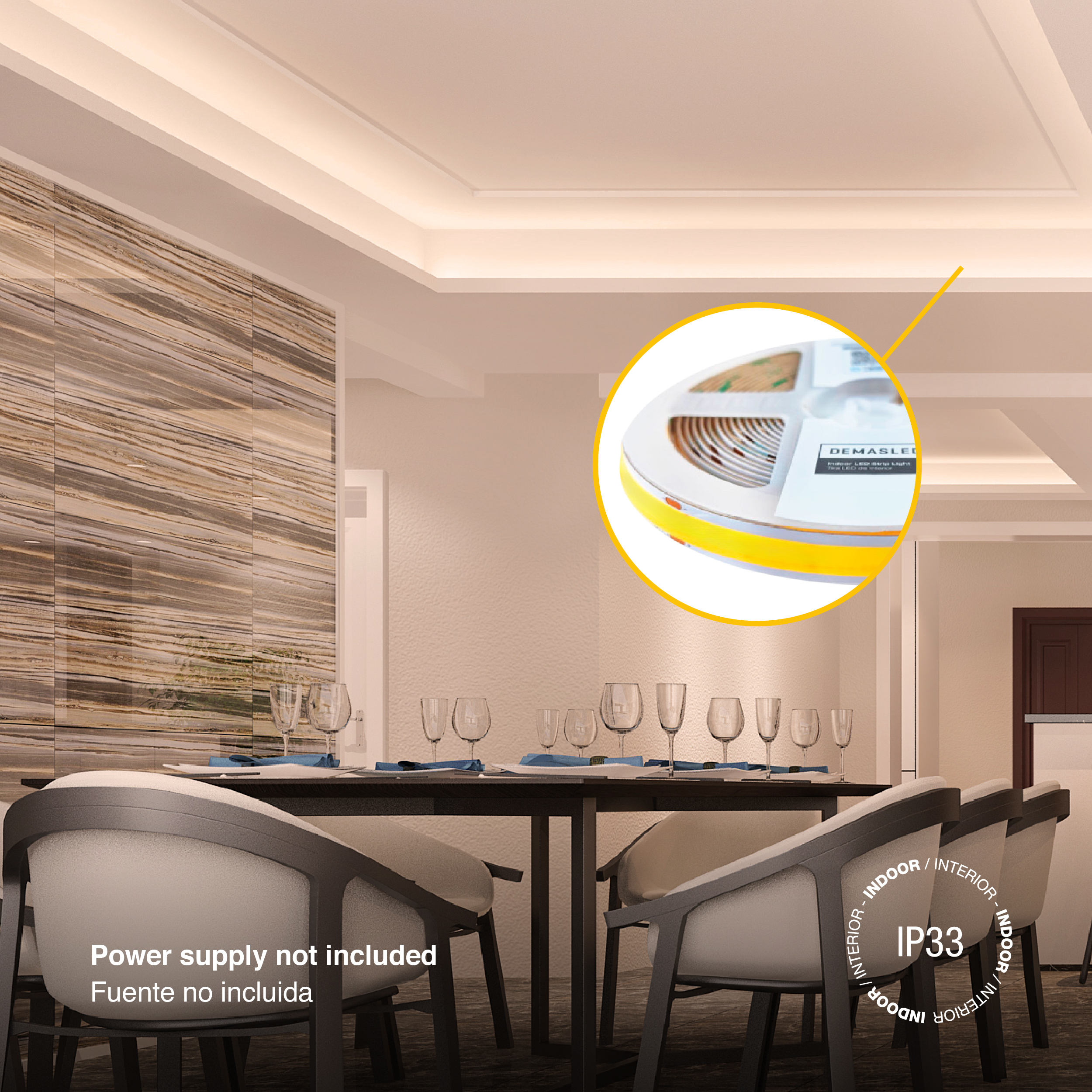 Tira LED COB 24V 25W/m Blanco Cálido 2875lm/m 960 LEDs/m, 15mm PCB IP33 x5m