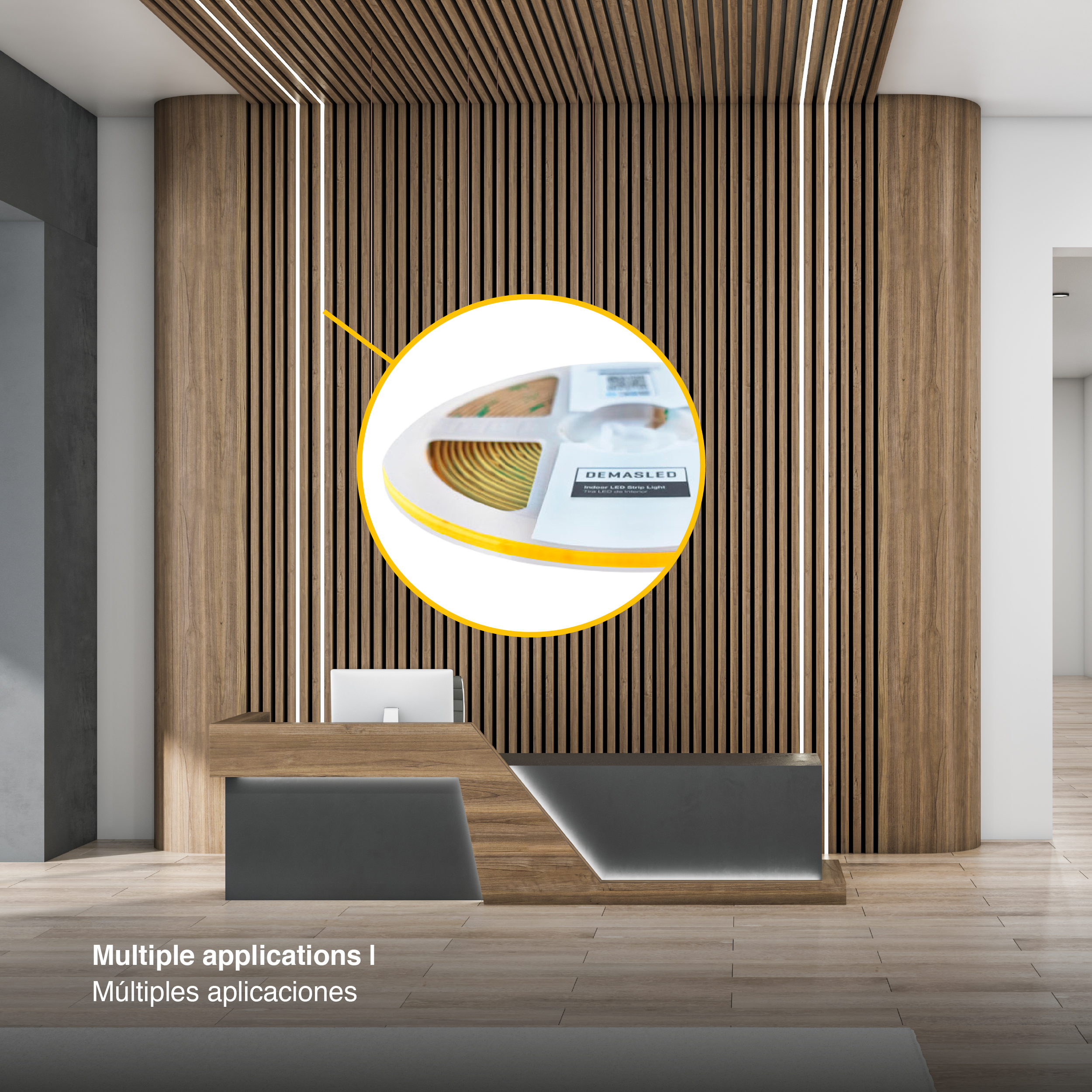 Tira LED COB 24V 8W/m Blanco Neutro 4000ºK 540lm/m, 5mm PCB IP33 x5m