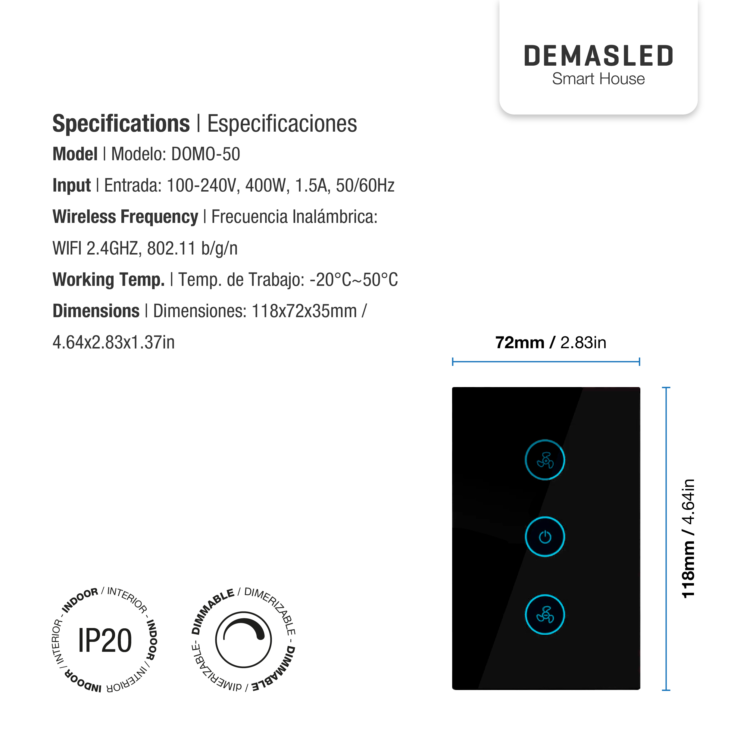 Tecla Smart WiFi Switch de Ventilador Negro