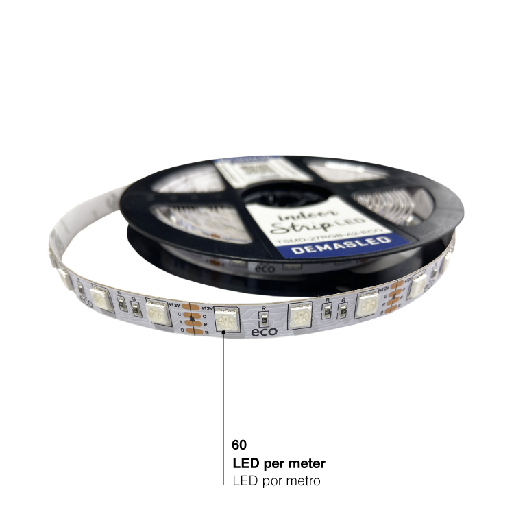 Tira LED SMD5050, 12V, 10W/m, RGB, 60 LEDs/m, 5m-ECO